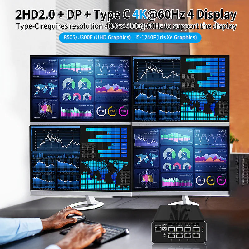 CWWK F8 Mini PC Firewall Micro Appliance, 8 Port i226V 2.5GbE LAN,Core i3 N305 OPNsense Router HardwarB RAM 128GB NVMe SSDe,3 Display DDR5 8G