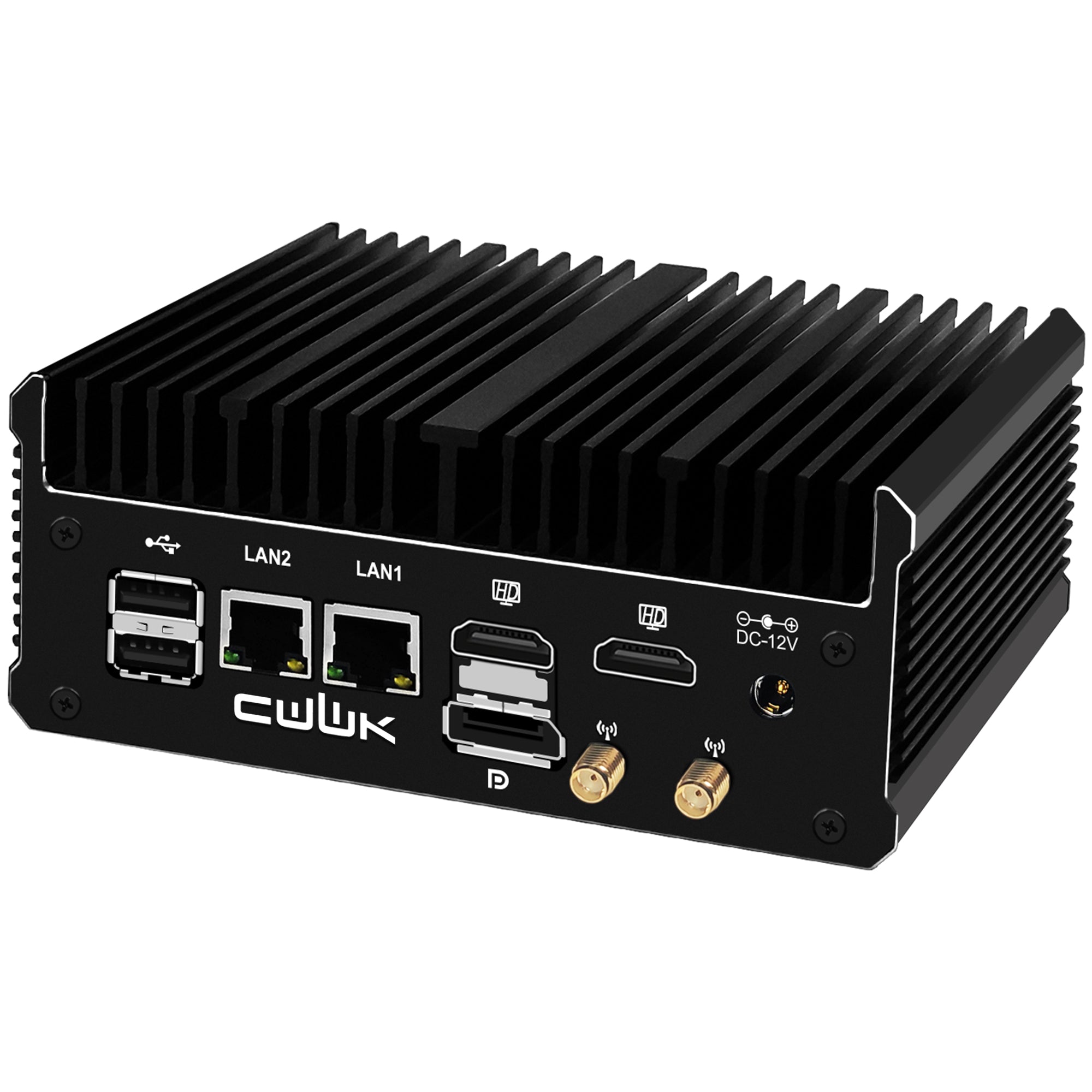 CWWK C1 Fanless Mini PC, Core N100,J6412 2 × 2.5GbE i226V LAN Port, 2 × COM RS232, Support WIFI/BT, Fanless Desktop Computer, DDR4 8GB RAM 128GB NVMe SSD, Windows 11 Pro