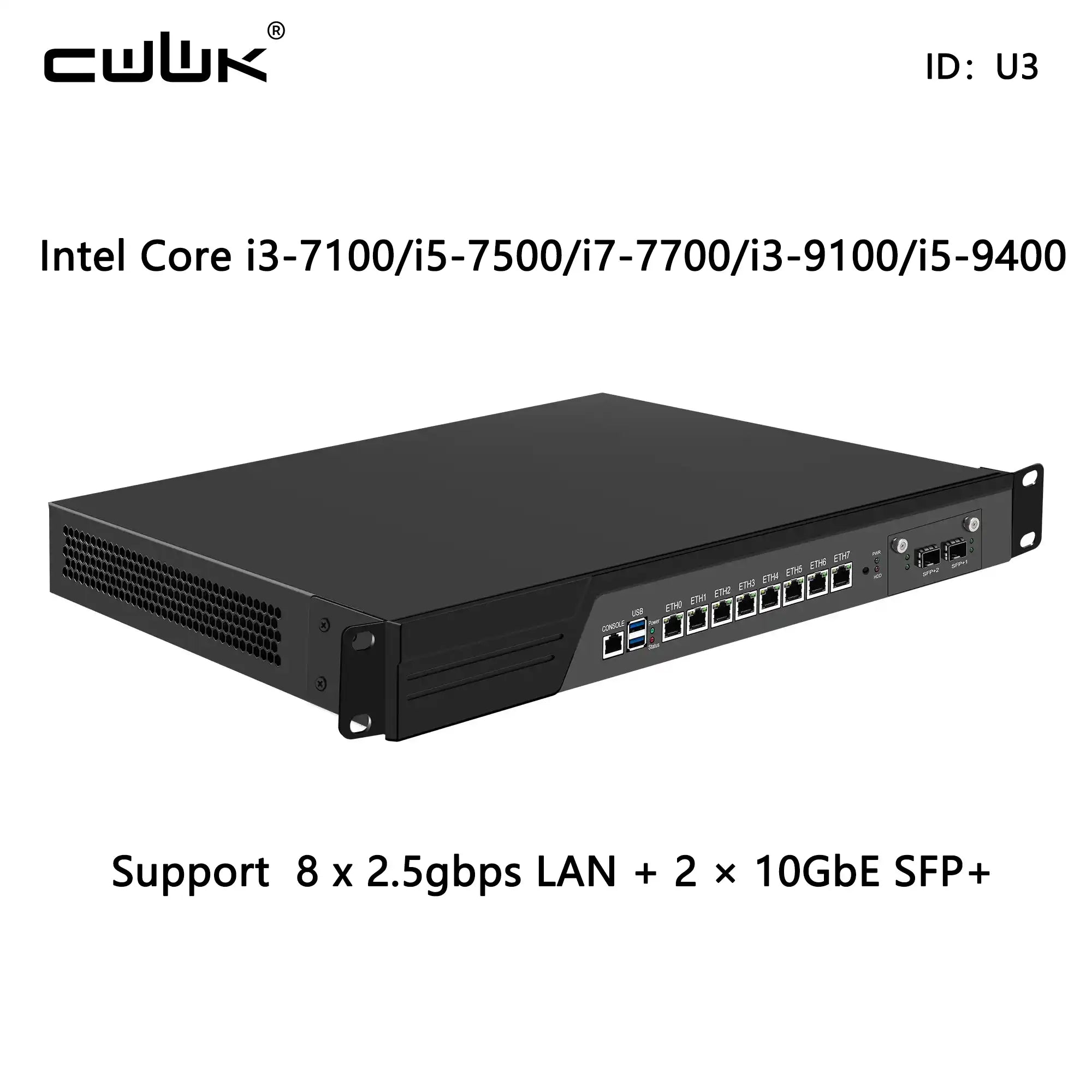 Network switch with specifications on a white background