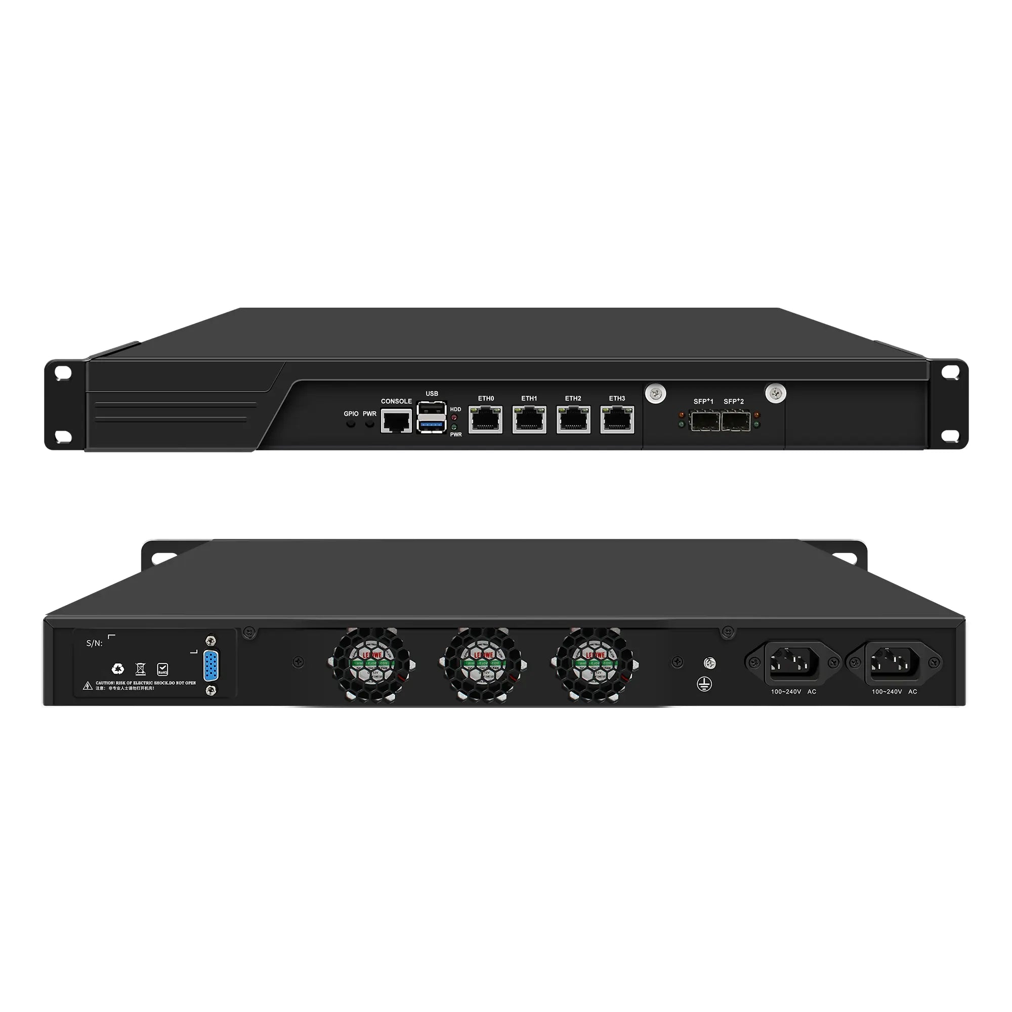 CWWK U2 Firewall Hardware, 19 Inch 1U Rackmount, Intel N100 N200 N150 N300 Core i3 N305,4×2.5GbE or 2×10GbE SFP+ for OPNsense & pfSense, Network Security Appliance, Router PC, VGA, DDR5
