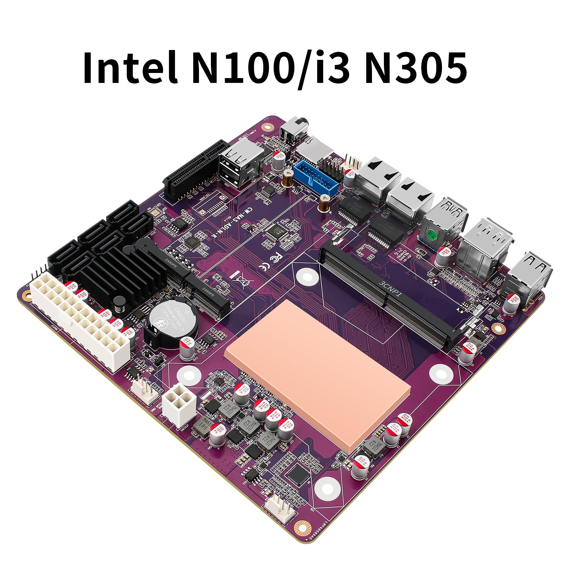 CWWK S13 N100 NAS Mainboard 6 Bay, 2 x i226-V 2.5GbE LAN Mini ITX Motherboard with 6× SATA3.0, DDR5 Computer motherboards with 2x M.2 NVMe, DDR5 RAM SSD, TF Card Slot, PCIE x4, Purple