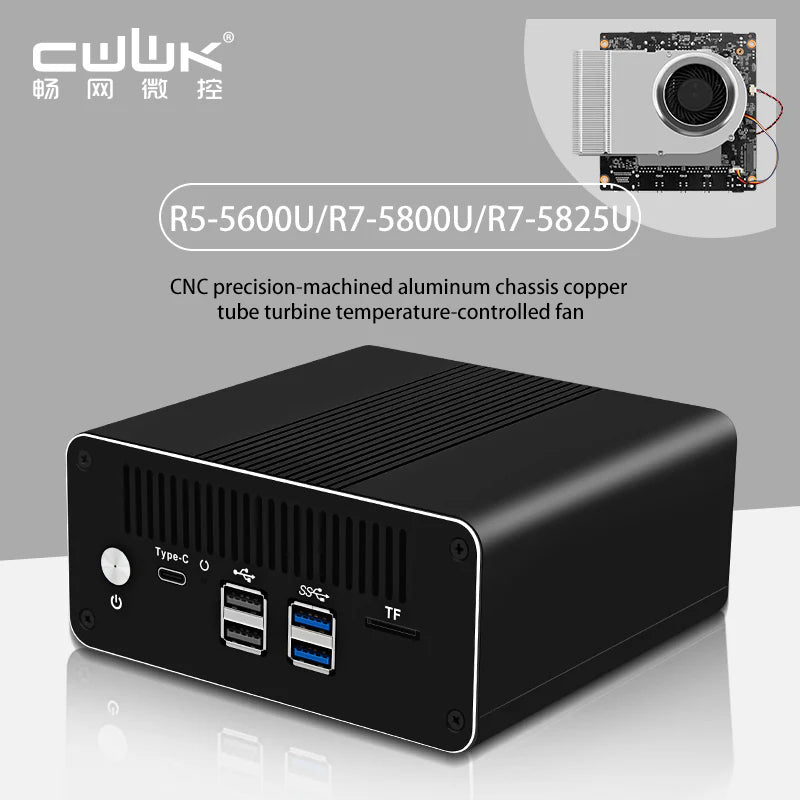 CWWK A4 Firewall Mini PC, AMD Ryzen R5-5500U/R7-5800U/R7-5825U 4x i226-V 2.5G LAN 8 GB RAM 128 GB NVMe SSD, Micro Firewall Appliance, OPNsense