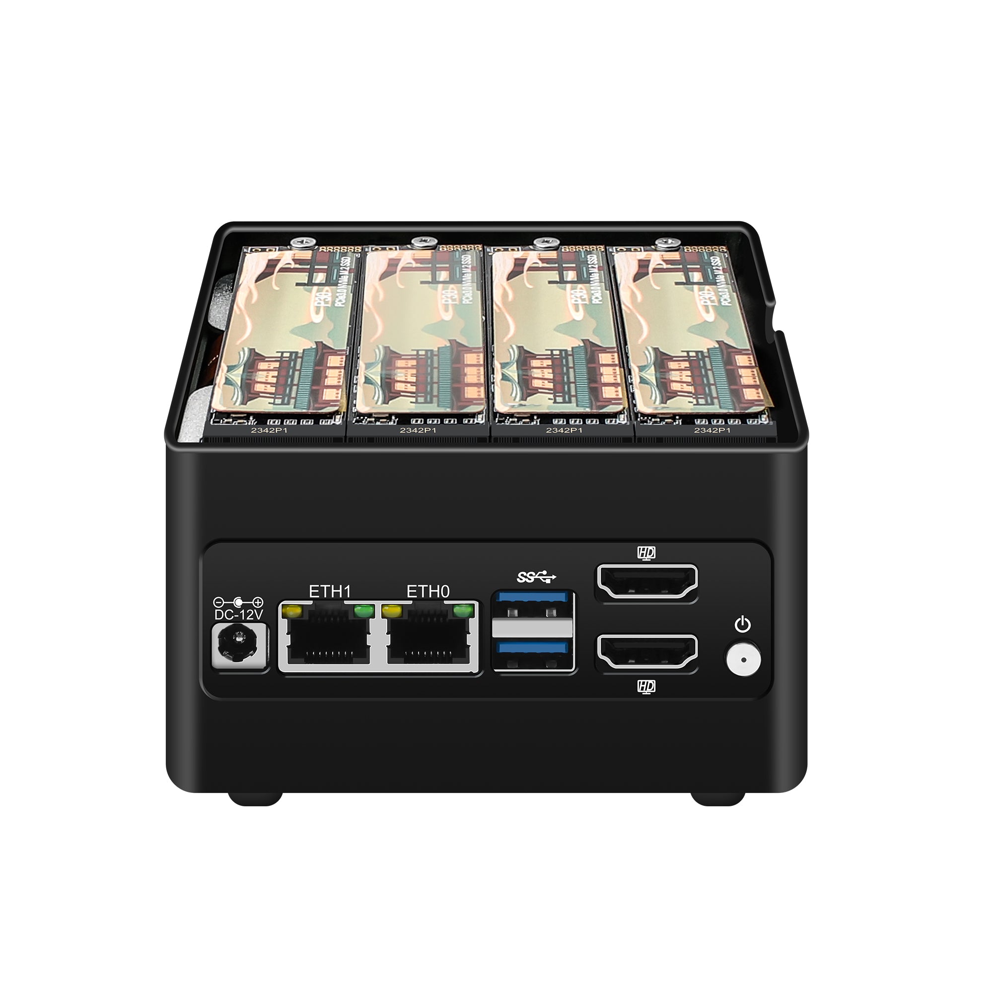 CWWK S14 Mini PC NAS, Core i3 N305/N100/N200, 4x M.2 NVMe Micro PC with 2x i226-V 2.5GbE LAN, DDR5 Mini Desktop Computer with 8GB RAM 128GB SSD, USB3.2, Support Dual 4K Display