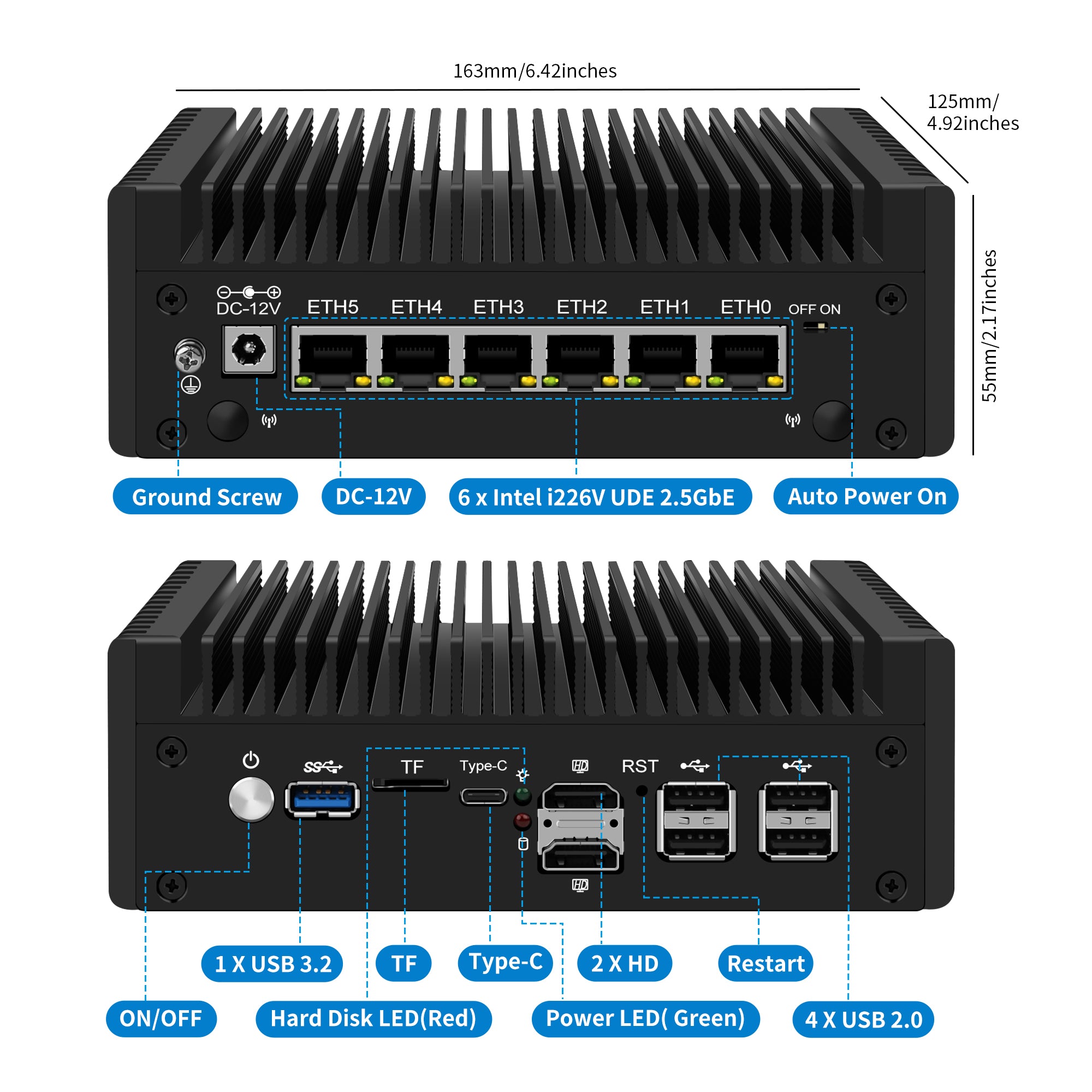 CWOS P05 Firewalls Mini PC Firewall Hardware for Opnsense Pfsense,Softer Router Intel N150 N100 N305 N355, 6 x 2.5 Gbe i226V Lan, DDR5 8 GB RAM 128 GB NVMe SSD