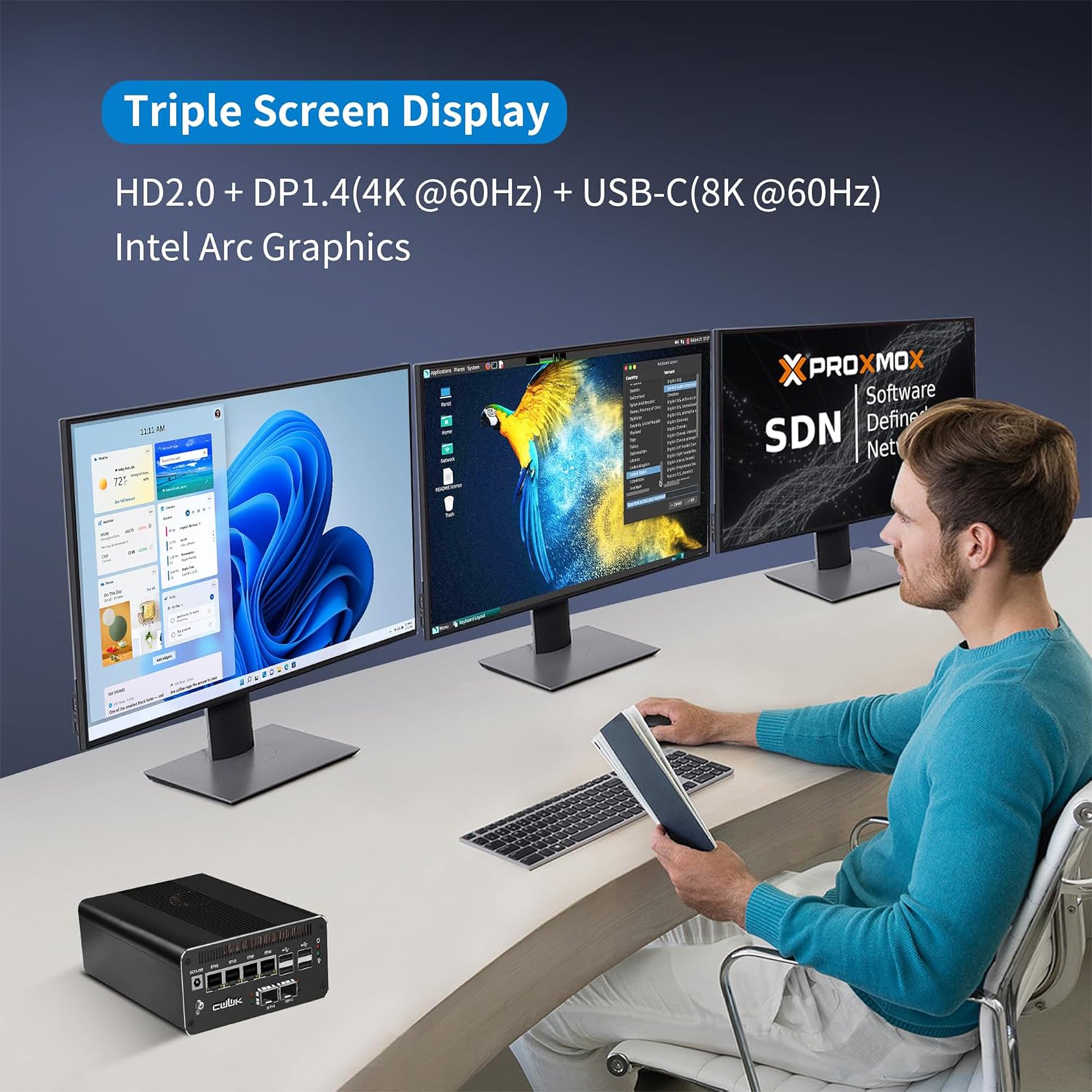 CWWK AI Mini PC Core Ultra 5 125H Firewall Appliance, 4 x 10GbE SFP+ Mini Computer, 4 Port 2.5GbE LAN, S10 Linux Server Micro PC, DDR5 NO RAM/SSD/OS, PCIe4.0 x4 NVMe, USB4, HD, DP