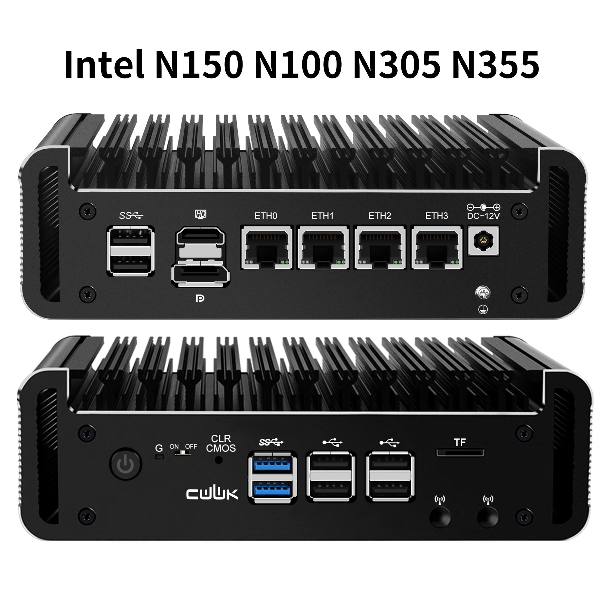 CWWK DY4 Fanless Mini PC Firewall Hardware for Opnsense Pfsense,Softer Router Intel N150 N100 N305 N355, 4 x 2.5 Gbe i226V Lan, DDR5 8 GB RAM 128 GB NVMe SSD