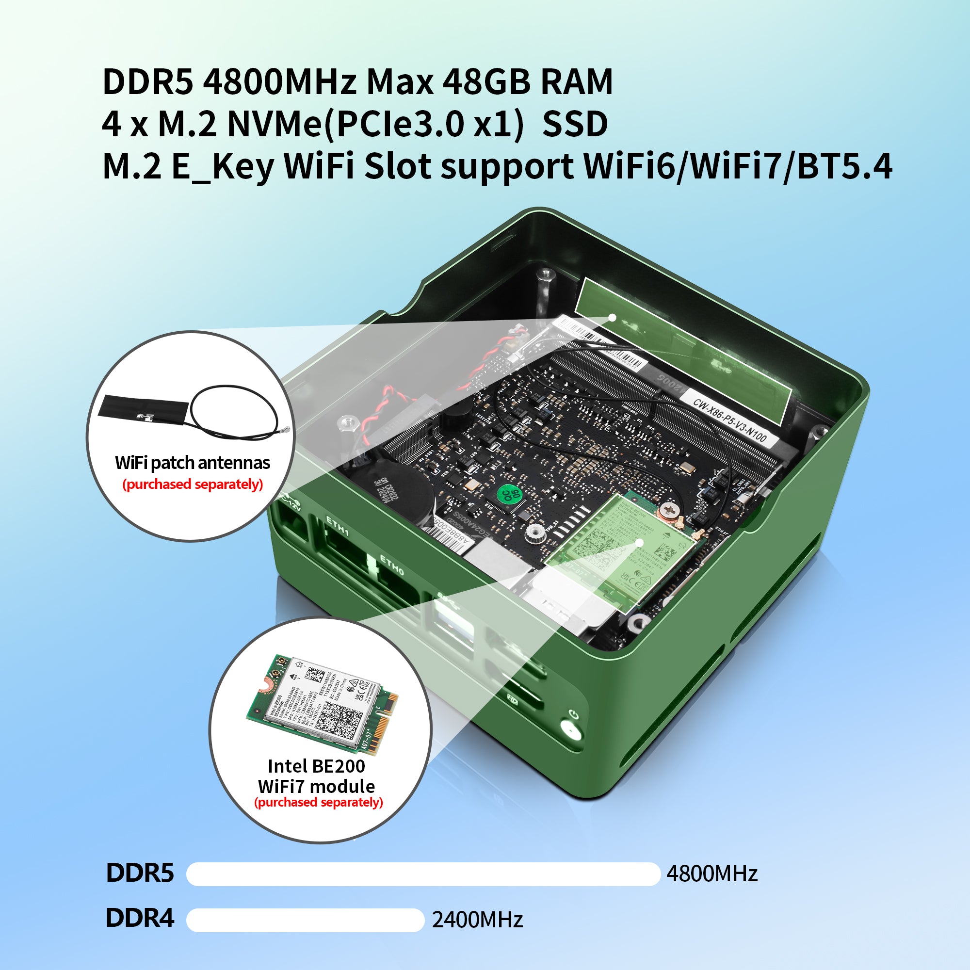 CWWK 4 Bay NAS Mini PC N100, 4 x NVMe Micro Computer Network-attached Storage (NAS) Hardware, Dual i226-V 2.5GbE LAN Small NAS PC with USB3.2, DDR5 8GB RAM 128GB SSD