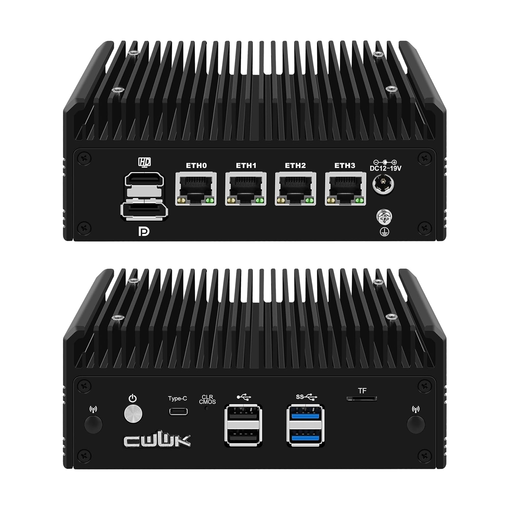 CWWK Mini PC Fanless Ryzen 5 5500U Firewall Appliance, 4 x i226-V 2.5GbE LAN OPNsense Mini Computer, F16 Micro PC 8GB RAM 128GB SSD, 2-NVMe, USB-C, 3-Display, MicroSD, M.2 E-key