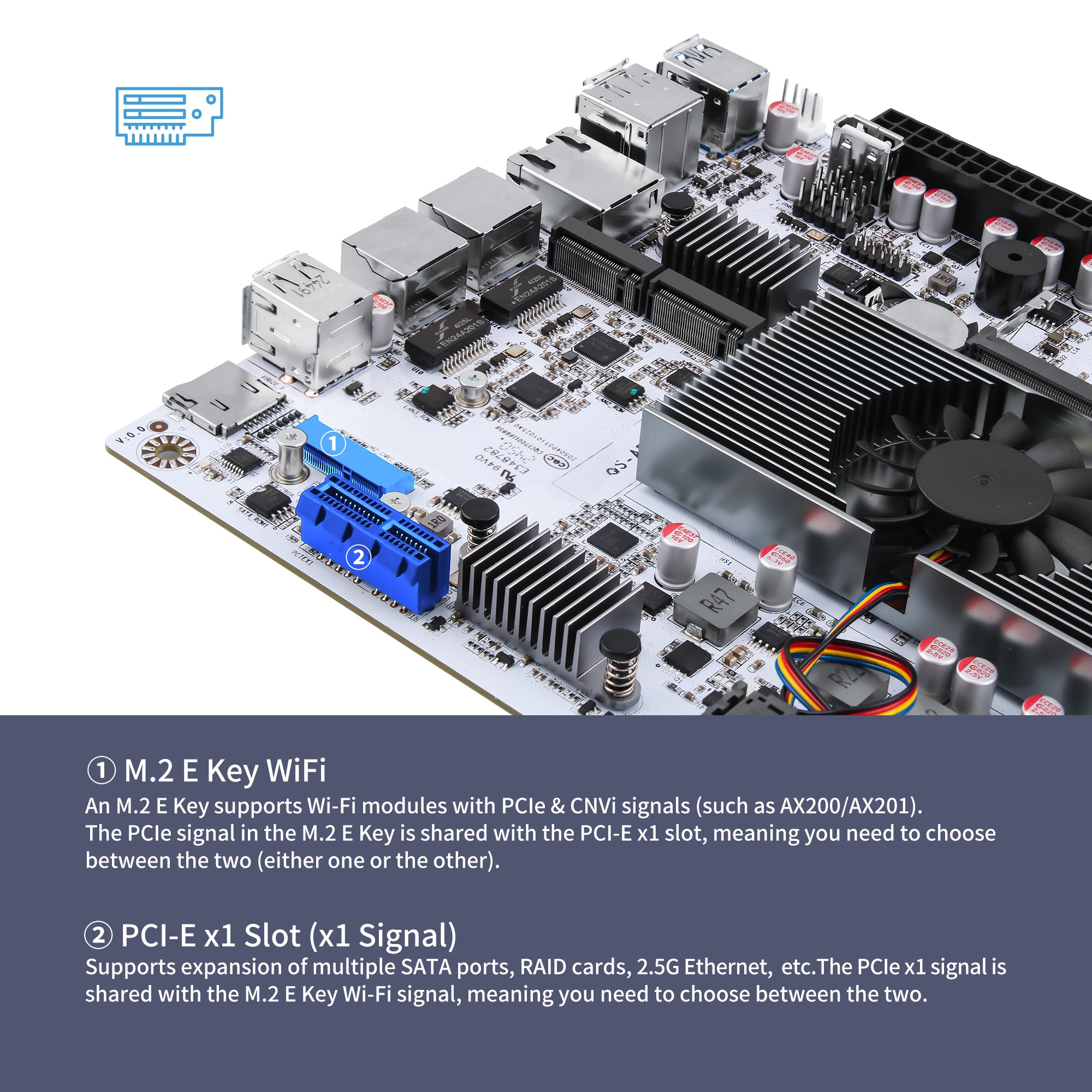 CWWK NAS Motherboard 8 Bay with 10GbE RJ45 LAN, N150/N355CPU Mini ITX PC Motherboard White M8 (N100 Upgrade), 2 x NVMe, Dual 2.5Gb Ethernet, M.2 WiFi, USB-C, DDR5 , PCIe x1, TF (Optional 2X 4-SATA Cable)