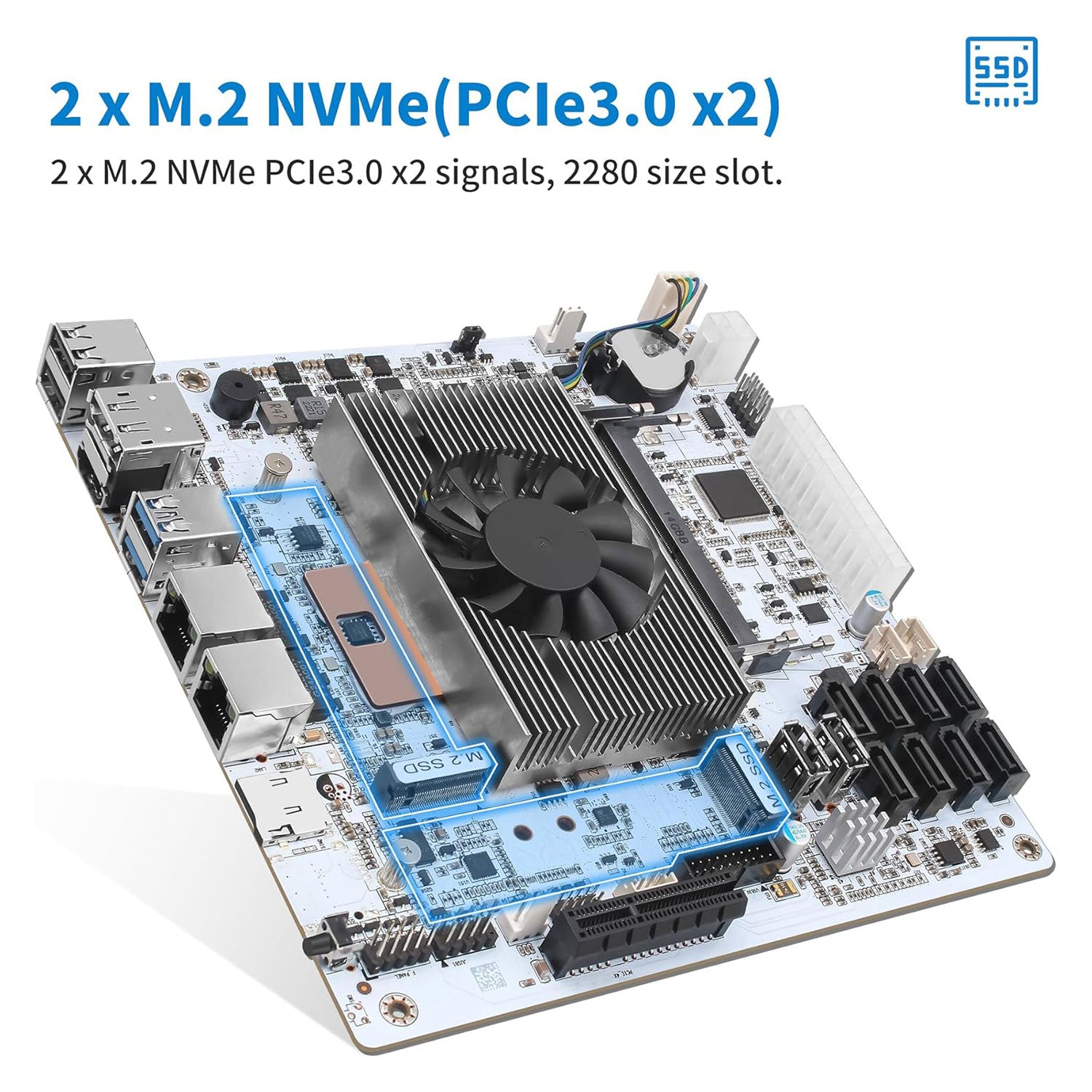 CWWK NAS Motherboard 8 Bay Core i5 8265U 4C/8T, Mini ITX PC Mainboard White M11, 2 x NVMe PCIe3.0 x2, Dual 2.5GbE i226V LAN, DDR4 16GB RAM 128GB SSD, PCIe x4 Slot, TF, HD+DP
