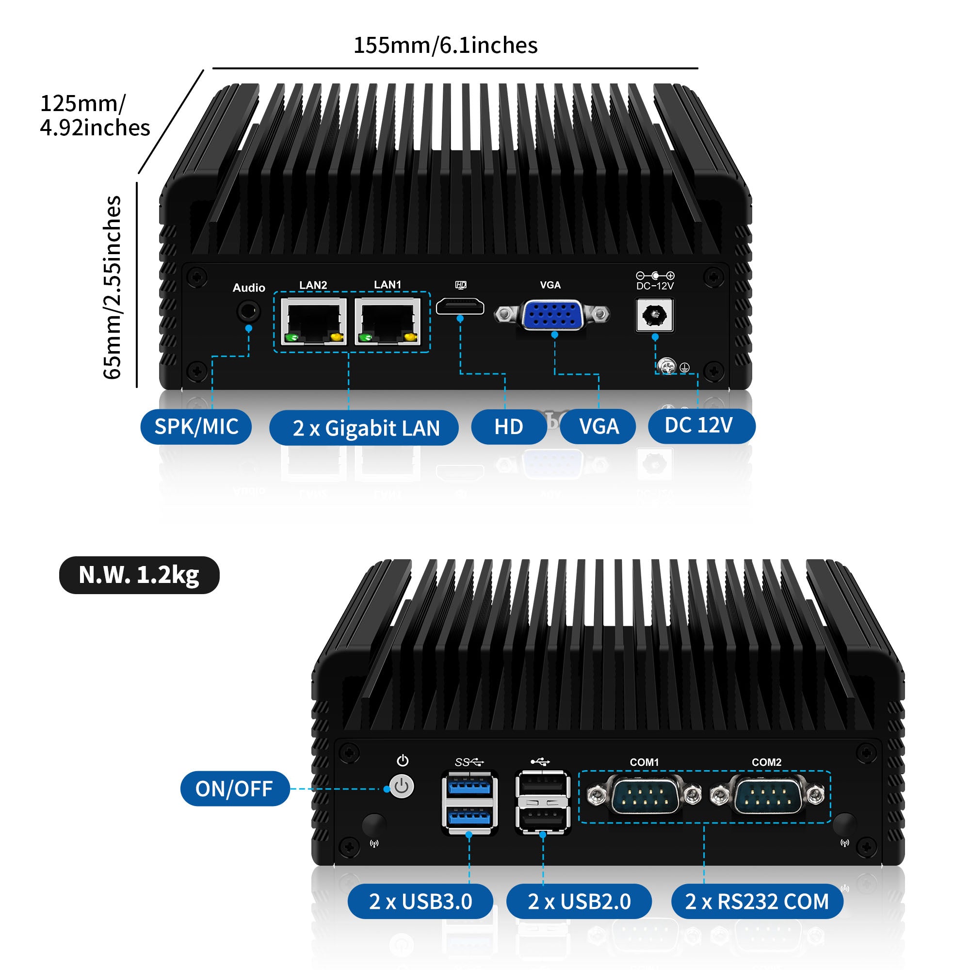 CWWK C28 Industrial PC Fanless Mini PC N2840  2*LAN 2*COM 8GB RAM 256GB SSD HD VGA 4*USB Win11 Mini PC Fanless High Performance