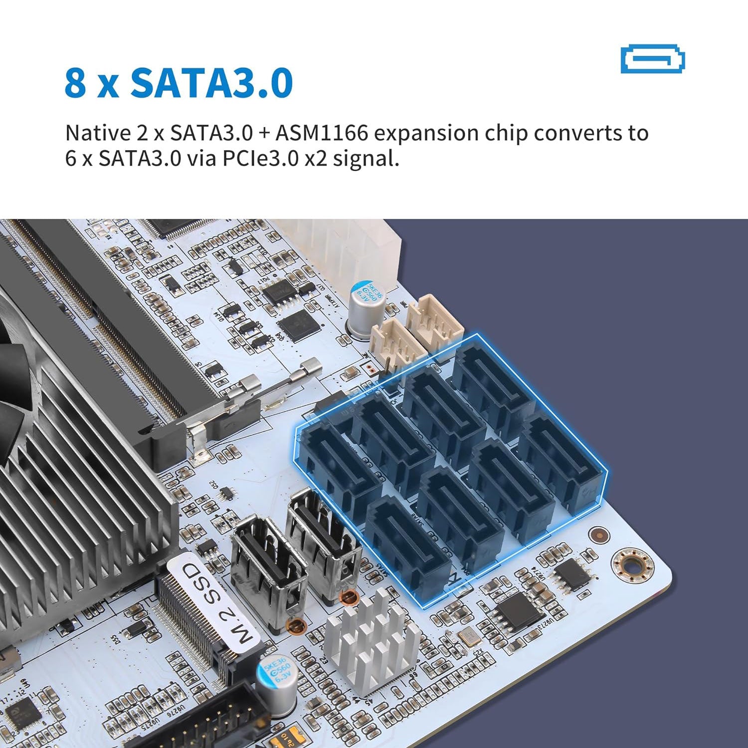 CWWK NAS Motherboard 8 Bay Core i5 8265U 4C/8T, Mini ITX PC Mainboard White M11, 2 x NVMe PCIe3.0 x2, Dual 2.5GbE i226V LAN, DDR4 16GB RAM 128GB SSD, PCIe x4 Slot, TF, HD+DP