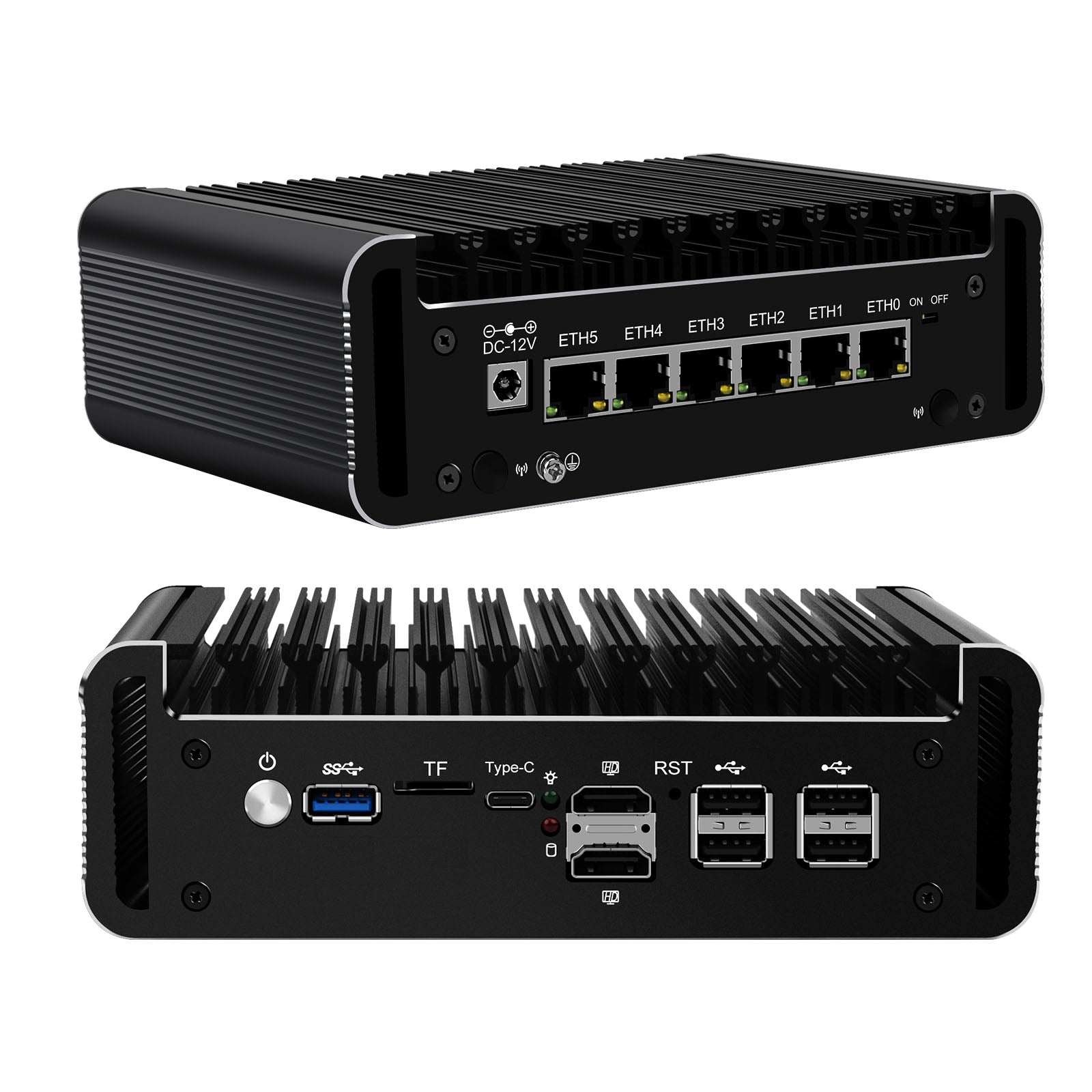 CWWK F19 Firewall Mini PC, Core i3 N305, 6 × 2.5GbE i226V LAN Ports,OPNsense Fanless Router PC, Mini Desktop Computer, DDR5 8GB RAM 128GB NVMe SSD