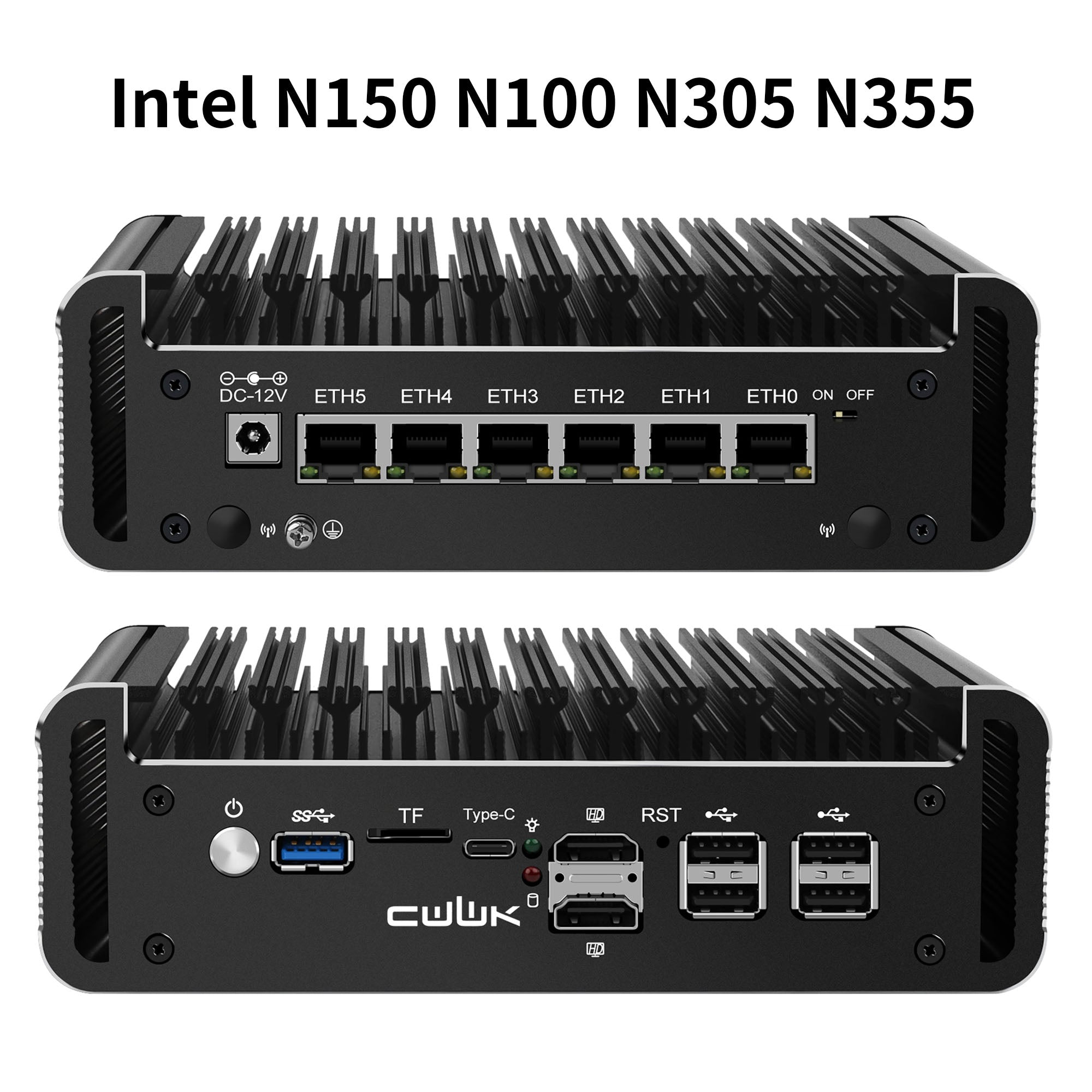 CWWK DY6 Fanless Mini PC Firewall Hardware for Opnsense Pfsense,Softer Router Intel N150 N100 N305 N355, 6 x 2.5 Gbe i226V Lan, DDR5 8 GB RAM 128 GB NVMe SSD