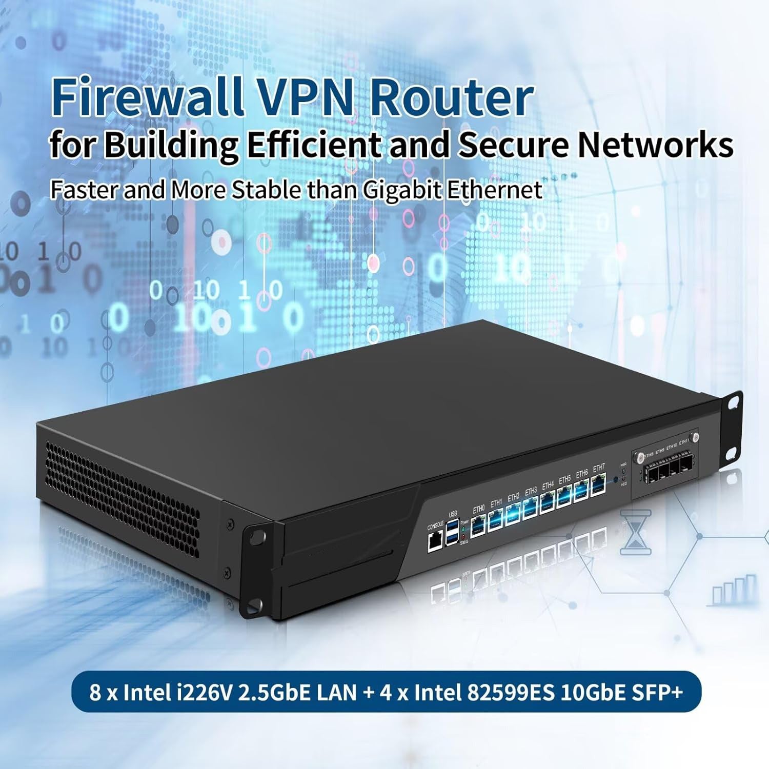 CWWK N15 1U Firewall Hardware B150 Core i3 7100, 4 x 10Gb SFP+ LAN Firewall Appliance VPN Router PC, 8GB RAM 64GB SSD OPNsense Hardware 19”Rackmount for Homelab with VGA, SIM