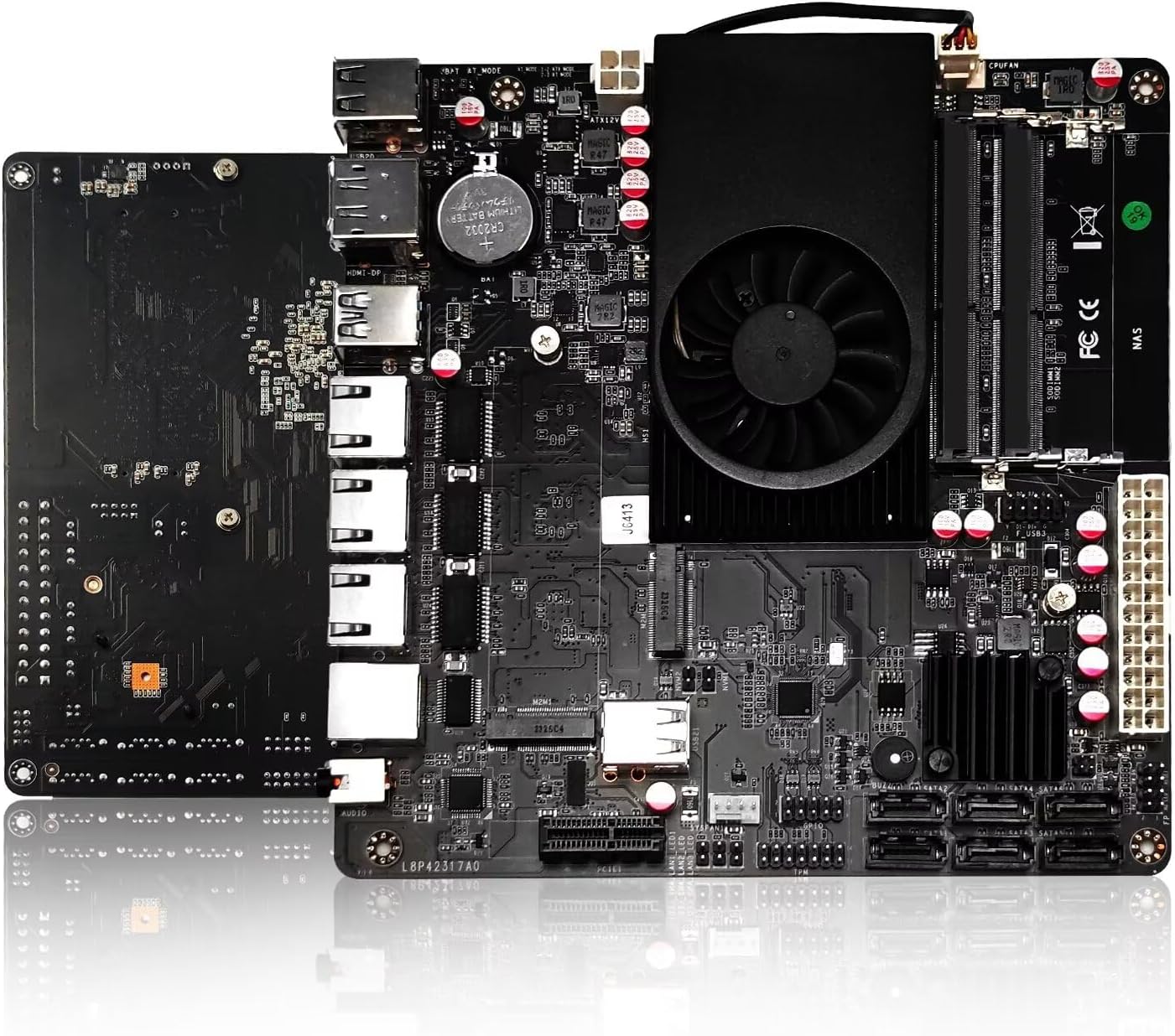 CWWK J6 NAS Motherboard, 6 Bay, Celeron J6412 TDP10W, Mini Itx, 2× I226V 2.5GbE LAN, 1× RTL8125BG 2.5GbE LAN, DDR4 16GB RAM 128GB NVMe SSD, 6 × sata3.0, PCIe×1, DP + HD(4K@60Hz)