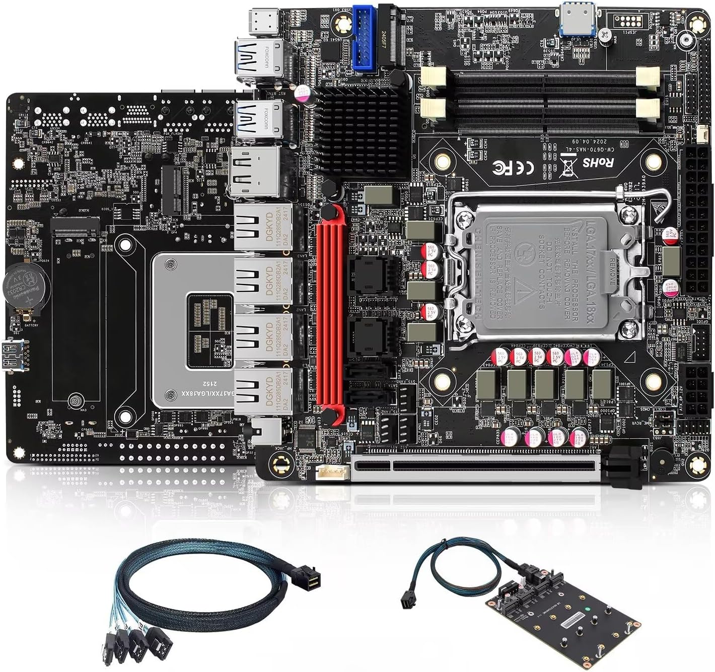 CWWK Q670 LGA 1700 NAS Mainboard 6 Bay, 4 x i226 2.5GbE LAN Mini ITX Motherboard with 6× SATA3.0, 6× NVMe PC Motherboards with 2x DDR5, Barebone, vPro, PCIe x16 (without CPU,with Adapters)