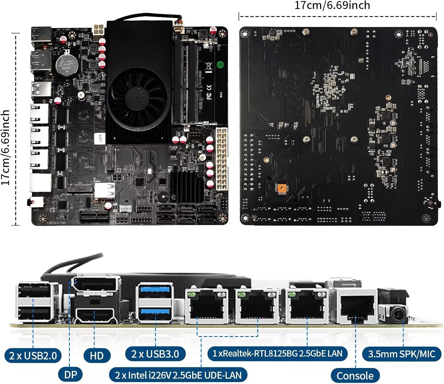 CWWK J6 NAS Motherboard, 6 Bay, Celeron J6412 TDP10W, Mini Itx, 2× I226V 2.5GbE LAN, 1× RTL8125BG 2.5GbE LAN, DDR4 16GB RAM 128GB NVMe SSD, 6 × sata3.0, PCIe×1, DP + HD(4K@60Hz)