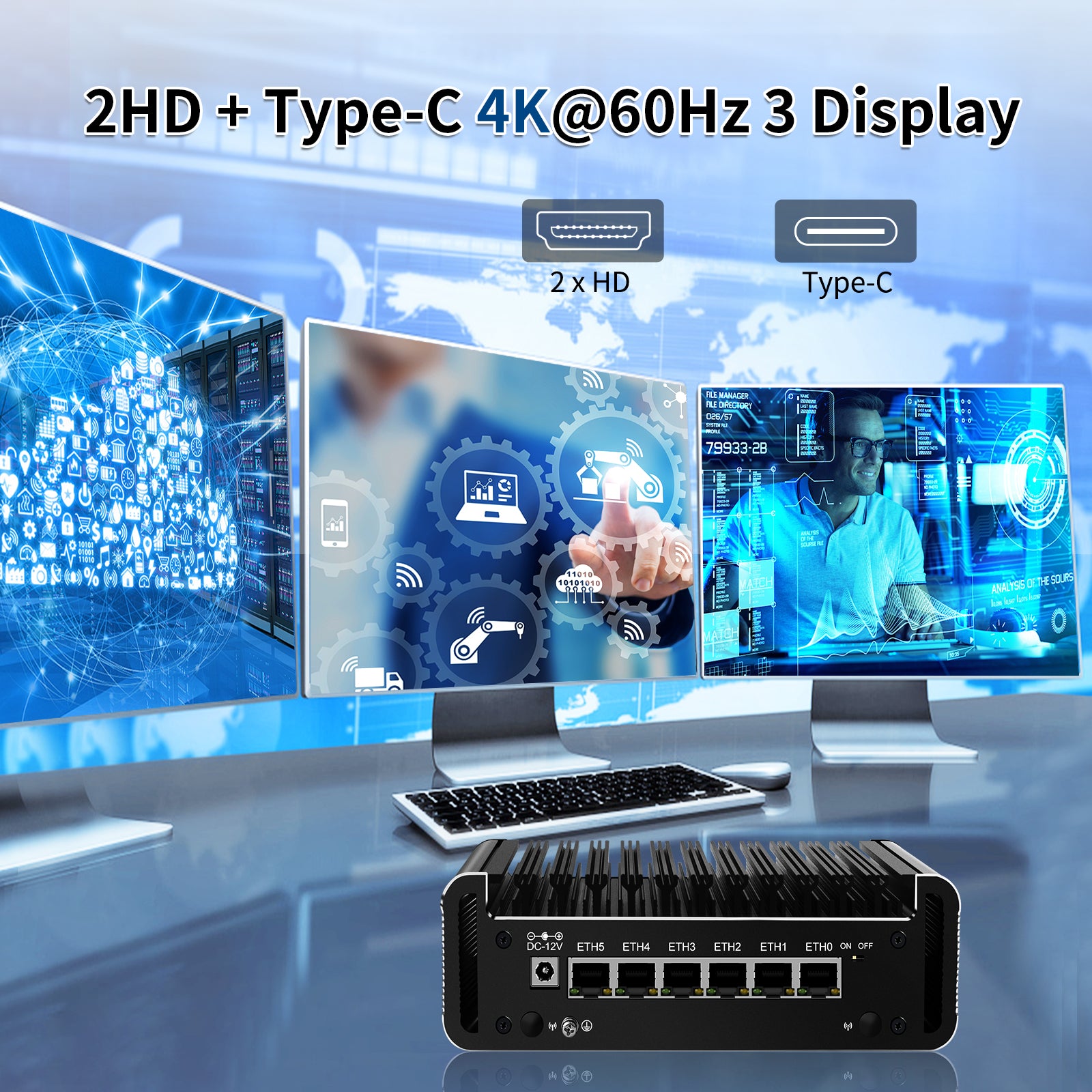 CWWK F19 Firewall Mini PC, Core i3 N305, 6 × 2.5GbE i226V LAN Ports,OPNsense Fanless Router PC, Mini Desktop Computer, DDR5 8GB RAM 128GB NVMe SSD