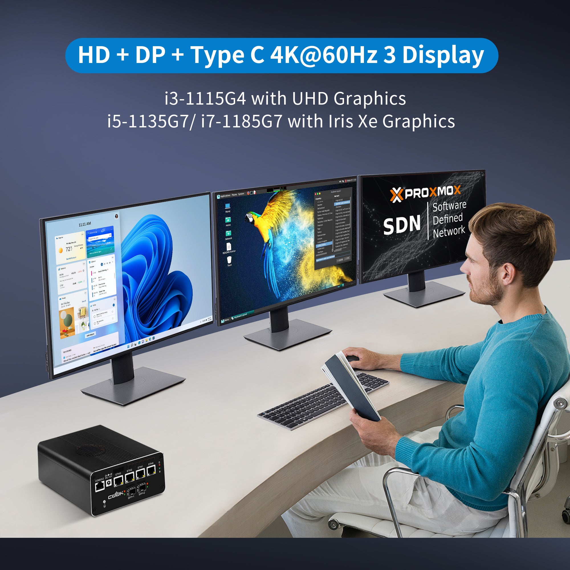 CWWK Mini PC Firewall Appliance Core i7-1185G7, Core i5 1135G7, Core i3 1115G4, 2 x 10GbE SFP+ Mini Computer mit 4 x i226-V 2.5GbE LAN, 4K 3-Display, USB-C, AES-NI