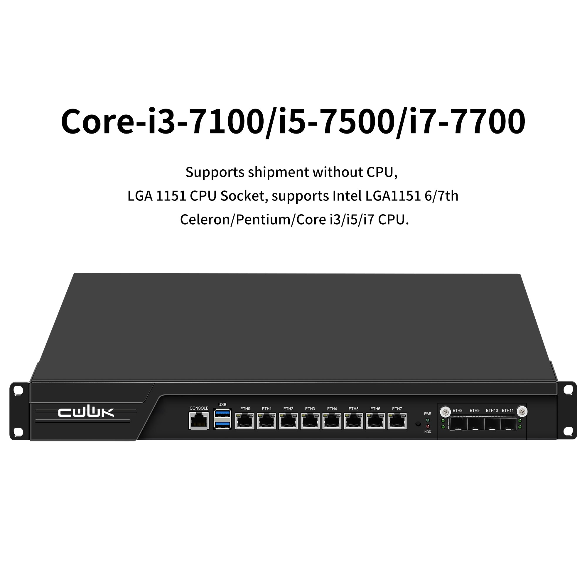 CWWK N10 19"1U Firewall Hardware B15 7700, 4 x 10Gb SFP+ 8 LAN Firewall Appliance VPN Router PC, DDR4 RAM SSD OPNsense Hardware