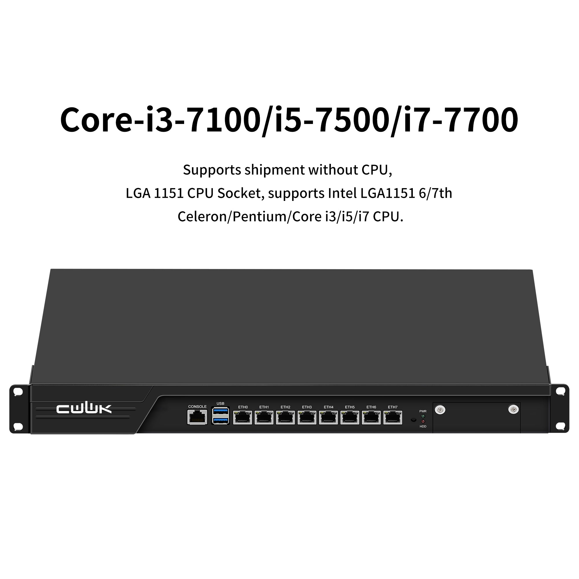 CWWK N6 19” 1U Firewall Appliance B150 Core i3 7100/Core i5 7500/Core i7 7700, 8 x i226V 2.5GbE LAN Firewall Hardware VPN Router PC, DDR4 RAM SSD OPNsense Hardware Rackmount for Homelab with VGA, SIM