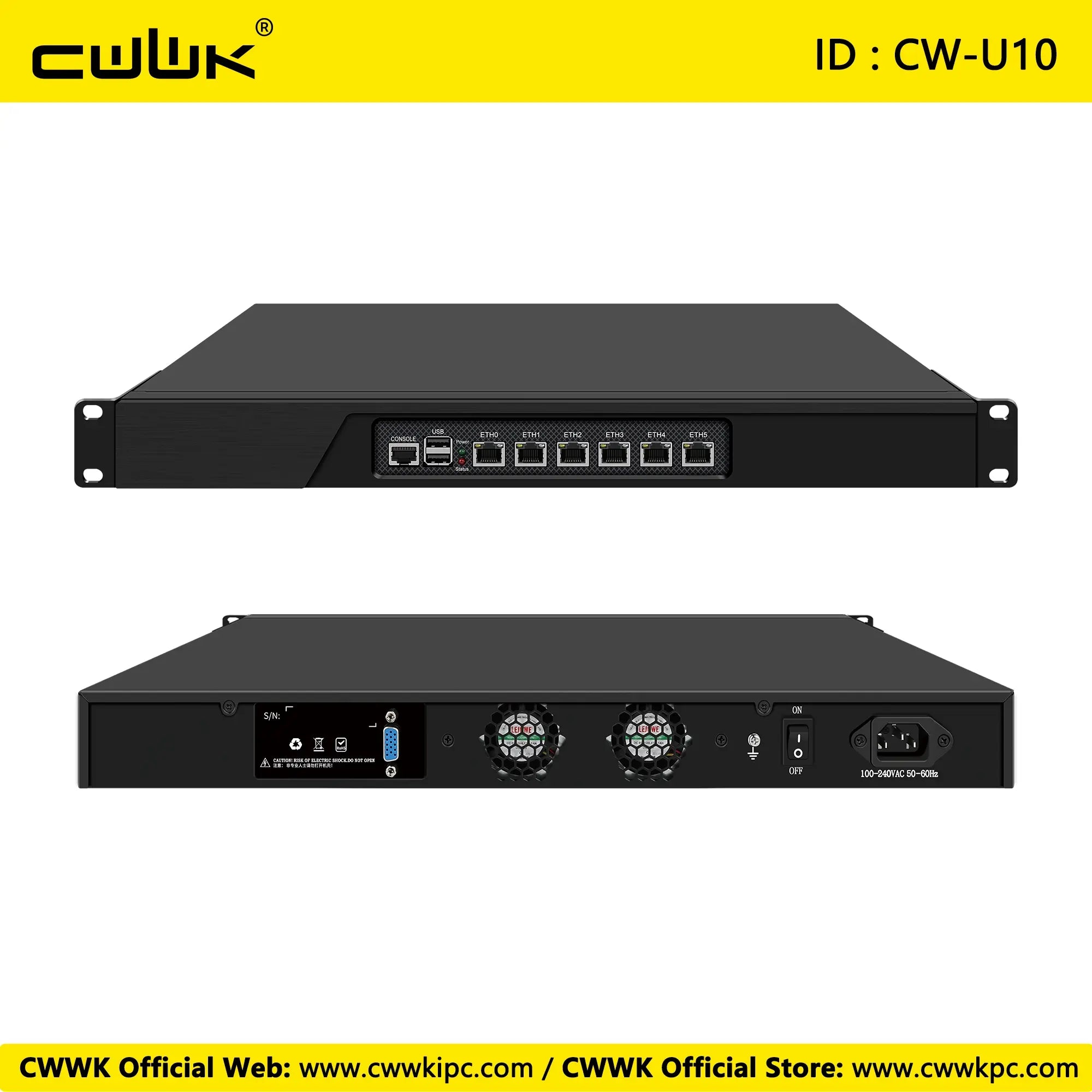 CW U10 1U Firewall Appliance Intel i3-3217U 6×Gigabit LAN for pfSense OPNsense VPN