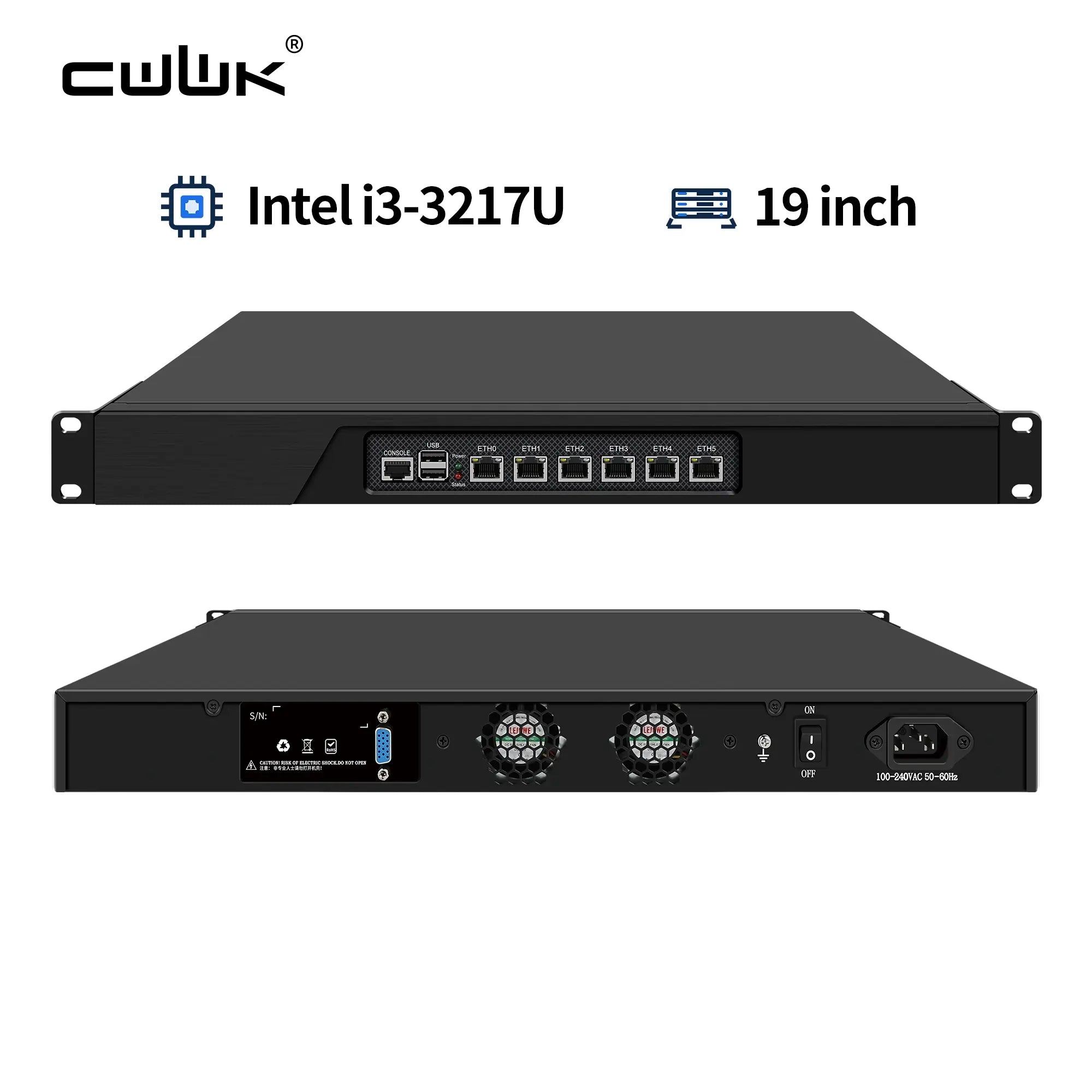 CW U10 1U Firewall 19“ Rackmount Appliance Intel i3-3217U 6×Gigabit LAN for pfSense OPNsense VPN