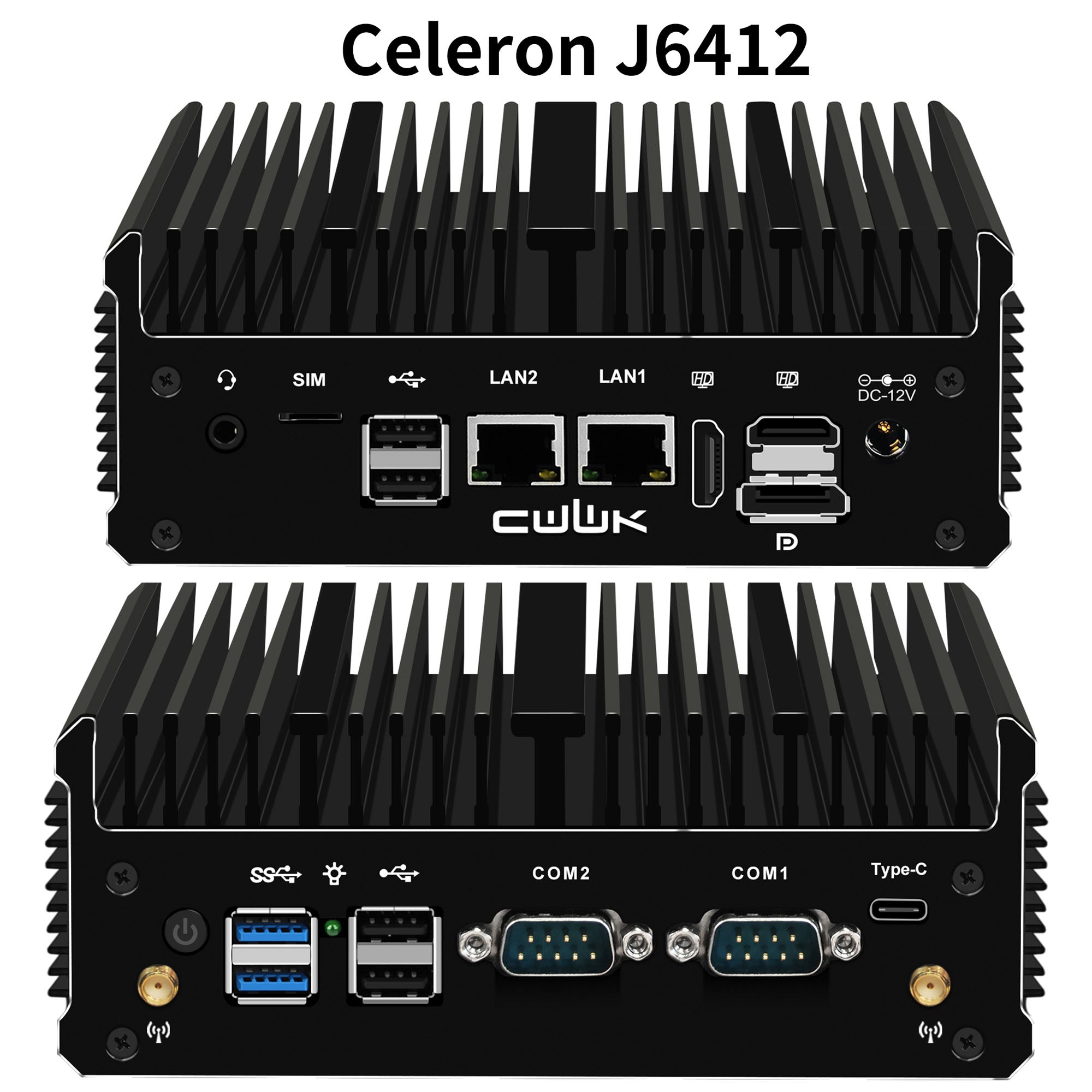 CWWK C6 Industrial Mini PC Fanless,Celeron J6412 Dual 2.5GbE i226V LAN, 2 × COM RS232, WIFI/BT/SIM, Mini Desktop Computer, DDR4 8GB RAM 256GB NVMe SSD, Windows 11 Pro