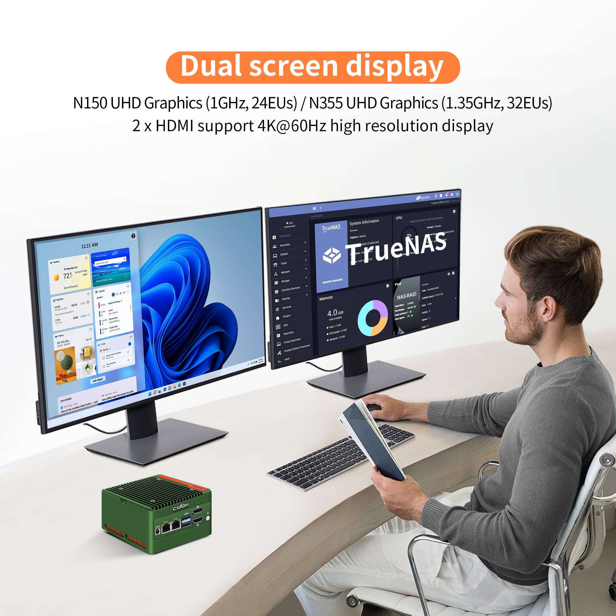 CWWK X86-P6 N150/N355 Mini PC NAS , 4 x M.2 NVMe X86-P6 Mini Desktop Computer with 2 x i226-V 2.5GbE LAN, DDR5 Micro PC , 2-Display, WiFi7/BT5.4 Expandable