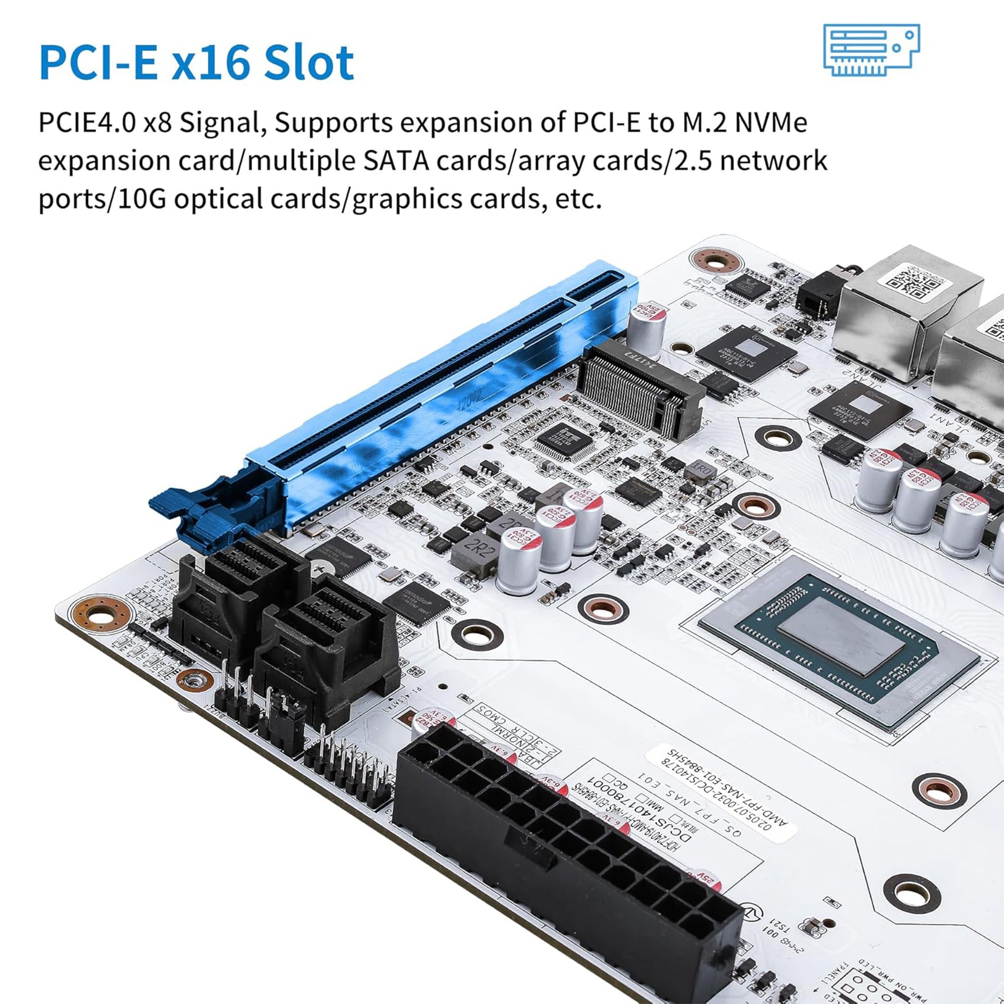 CWWK N7 NAS Motherboard 8 Bay with 2 x 10GbE RJ45 LAN, Ryzen 7 8845HS CPU Mini ITX White PC Mainboard, 2 x NVMe PCIe4.0 x4, USB4 40Gbps, DDR5 32GB RAM 1TB SSD, PCIe x16 Slot