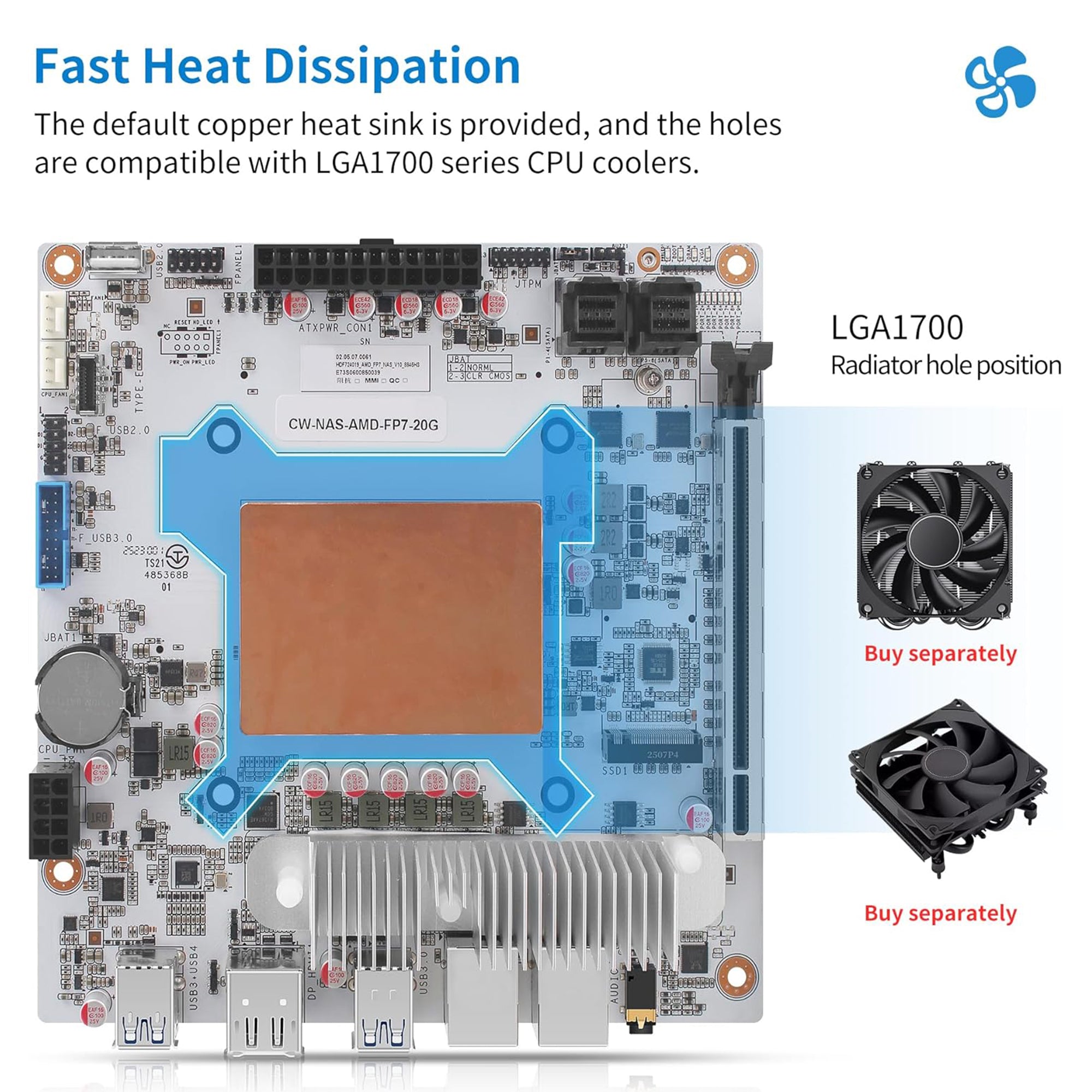 CWWK N7 NAS Motherboard 8 Bay with 2 x 10GbE RJ45 LAN, Ryzen 7 8845HS CPU Mini ITX White PC Mainboard, 2 x NVMe PCIe4.0 x4, USB4 40Gbps, DDR5 32GB RAM 1TB SSD, PCIe x16 Slot