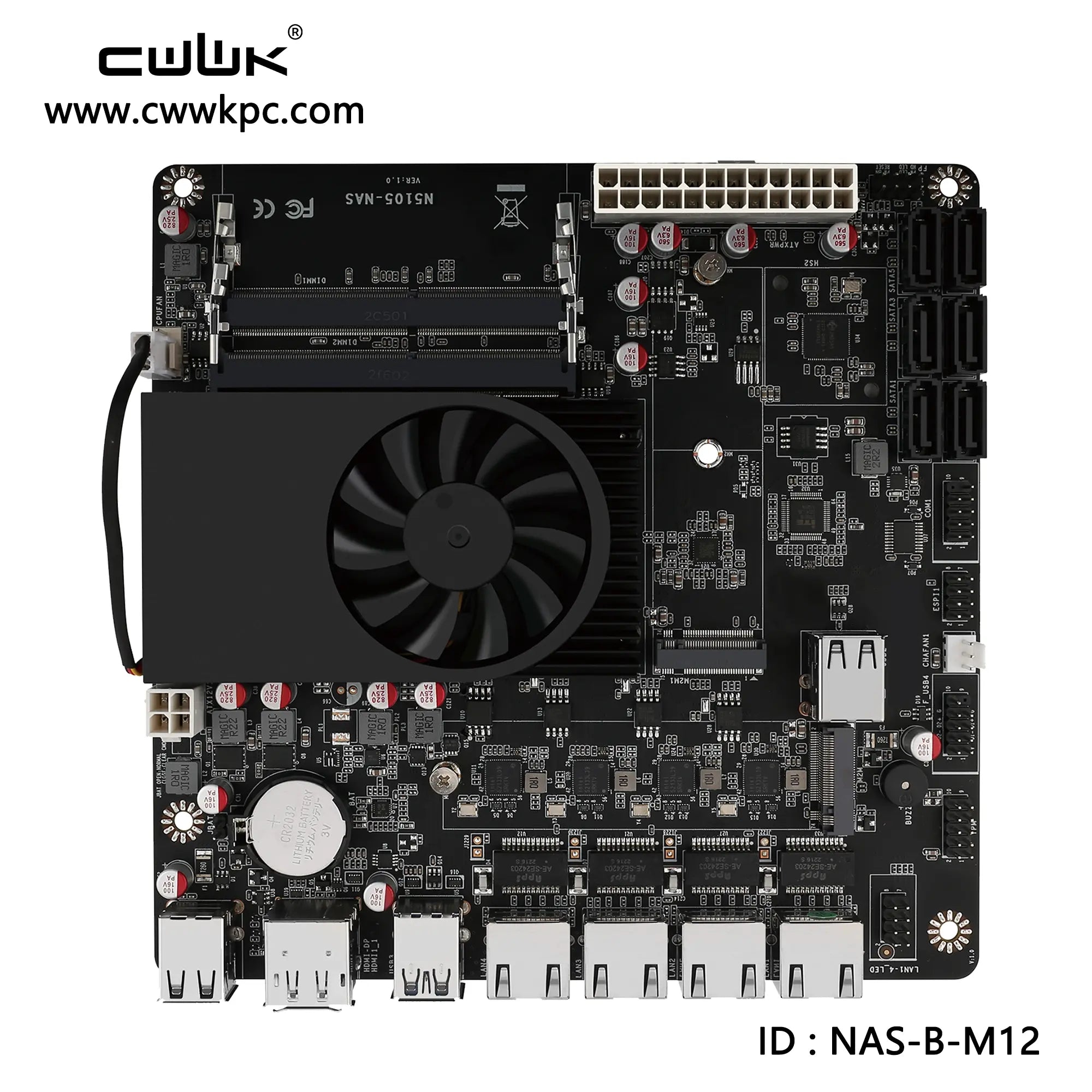 DIY NAS Motherboard M12 | 6 SATA, Dual M.2, 4x 2.5GbE