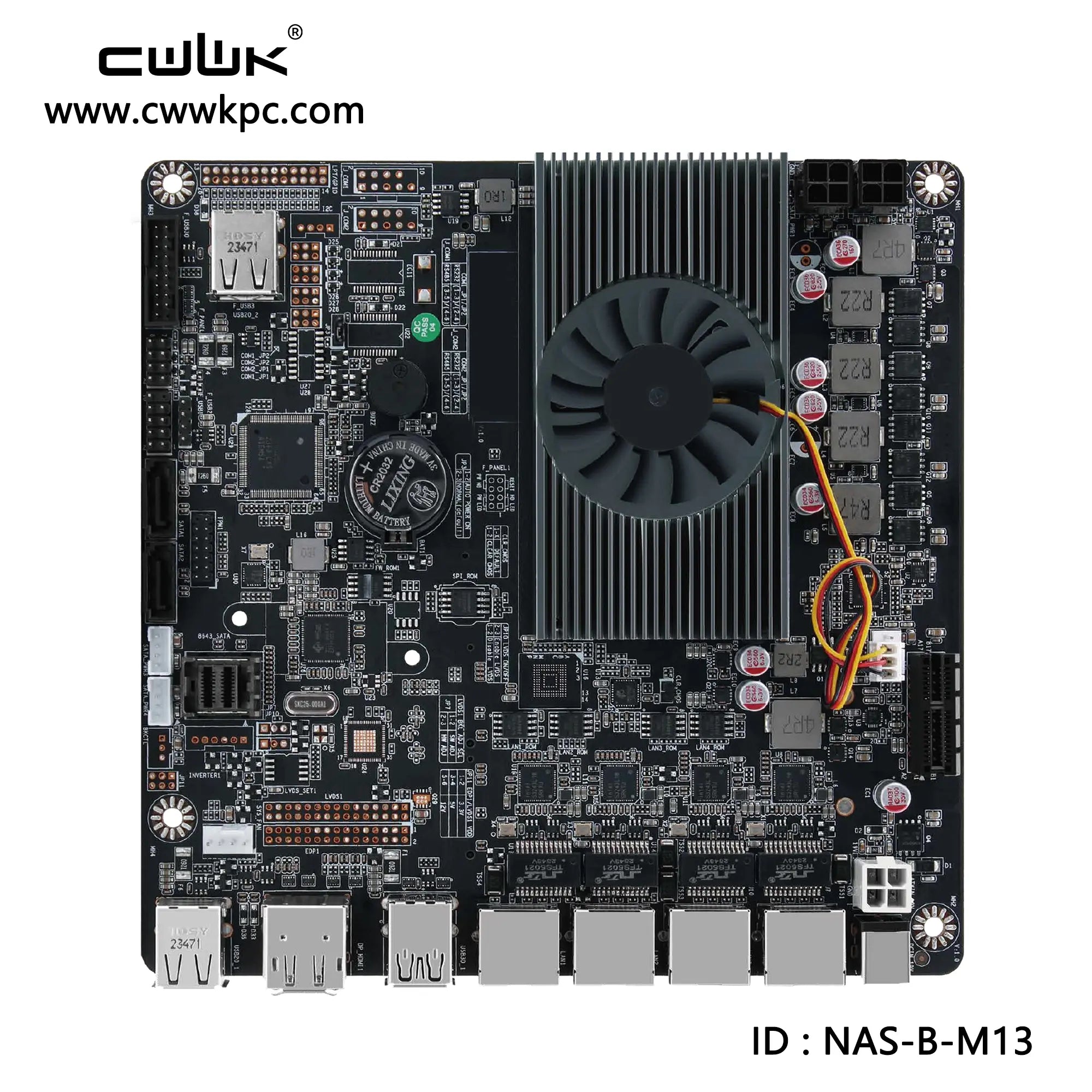 NAS-B-M13 DC 19V Embedded NAS Motherboard with 4x 2.5GbE, M.2 Expansion, HDMI and DP
