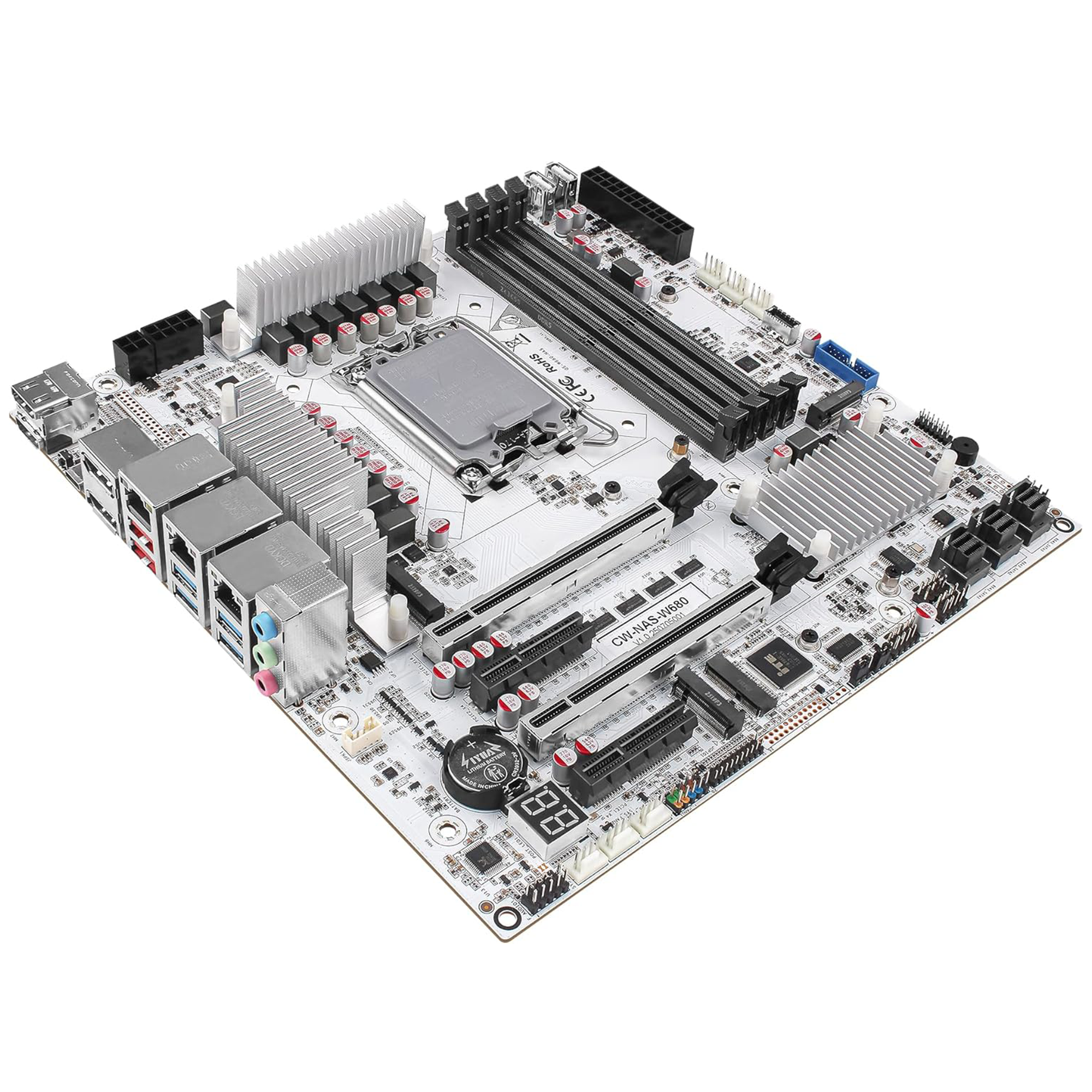 CWWK W680 NAS Motherboard Micro ATX 12 Bay, LGA 1700 mATX White PC Mainboard with 10GbE&2 * 2.5GbE RJ45 LAN, 4 x DDR5 Desktop RAM (support ECC), 3 x NVMe, PCIe5.0 x16, vPro, USB-C