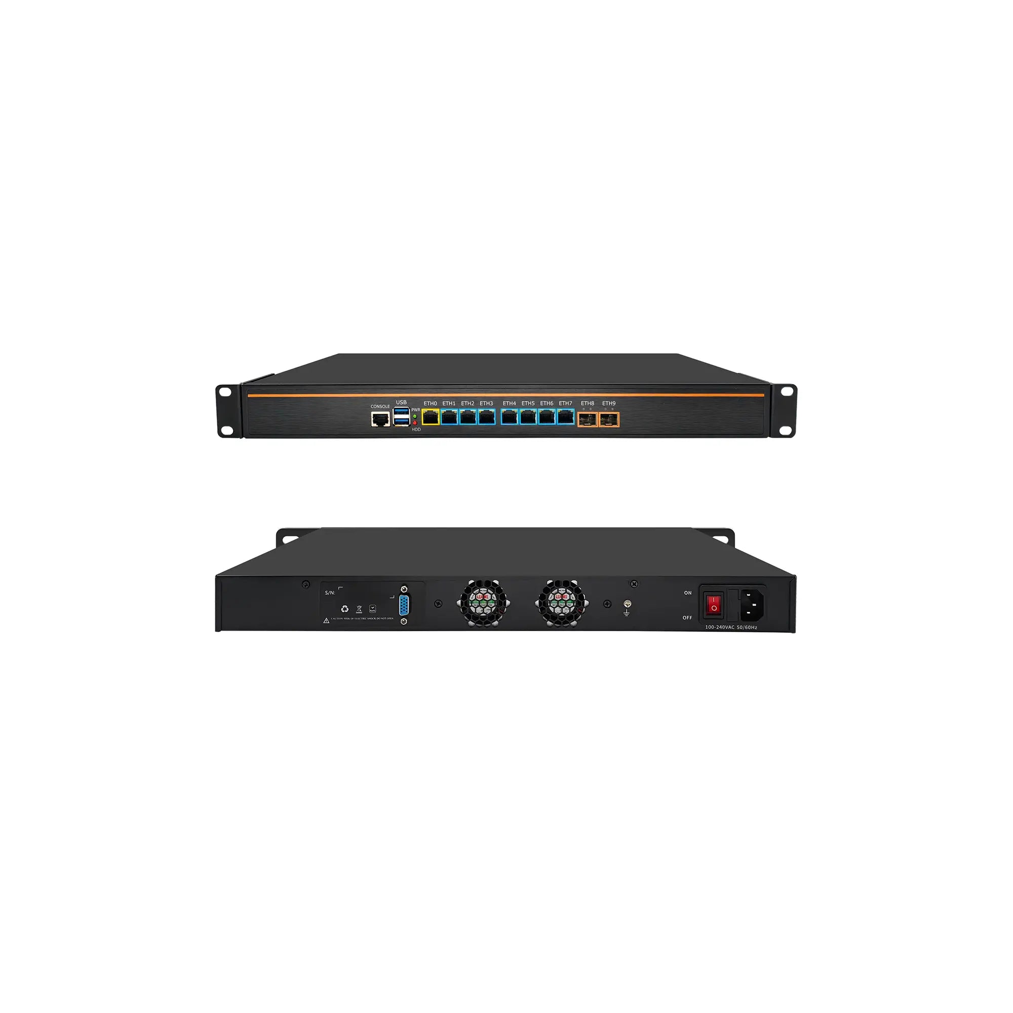 Network switch with multiple ports on a white background