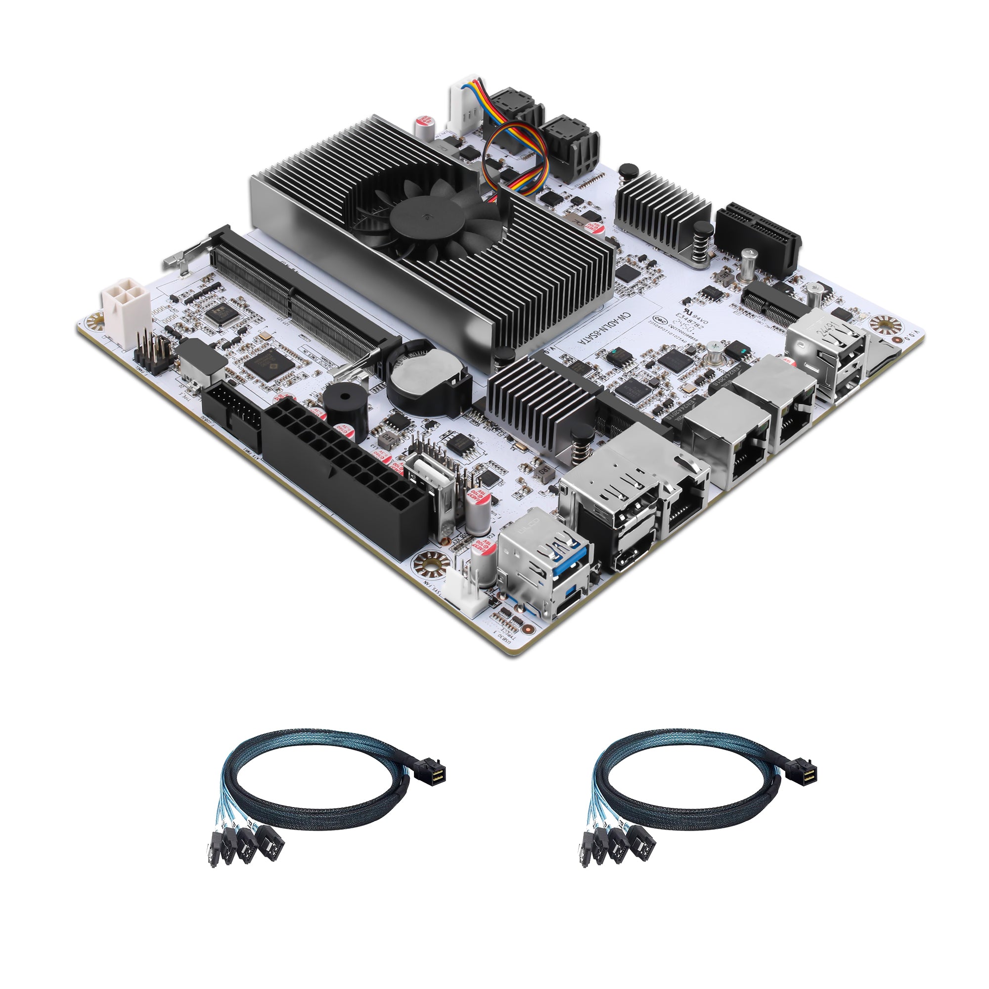 CWWK NAS Motherboard 8 Bay with 10GbE RJ45 LAN, N150 CPU Mini ITX PC Motherboard White M8 (N100 Upgrade), 2 x NVMe, Dual 2.5Gb Ethernet, M.2 WiFi, USB-C, DDR5 , PCIe x1, TF (Optional 2X 4-SATA Cable)