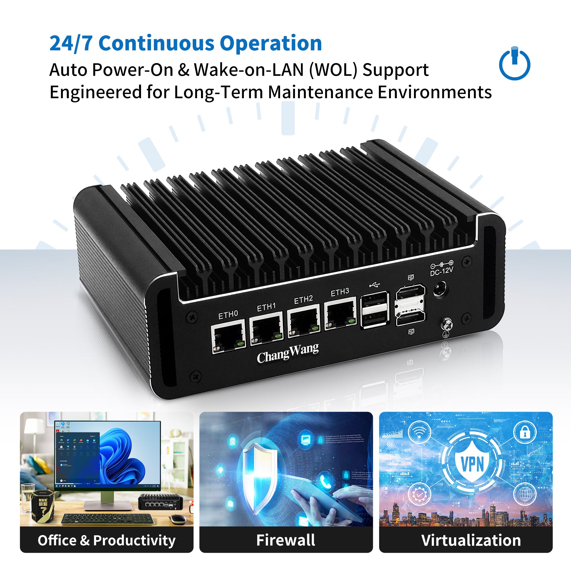 CWWK Fanless Firewall OPNsense, Core 3 N355 Mini PC 4 Port 2.5GbE i226V LAN, Computer Memory Hardware DDR5 8GB RAM 128GB NVMe SSD, USB C, 4K 3 Display, TF, AES-NI