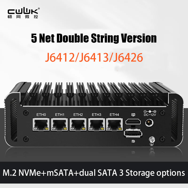 ROUAFWIT Micro Firewall N150 Fanless Mini PC, Router Appliance Computer, Support OS, OPNsense, 6 x 2.5Gbe i226-V, TF, Type C, AES-NI, Barebone, NO RAM NO Storage, NO System