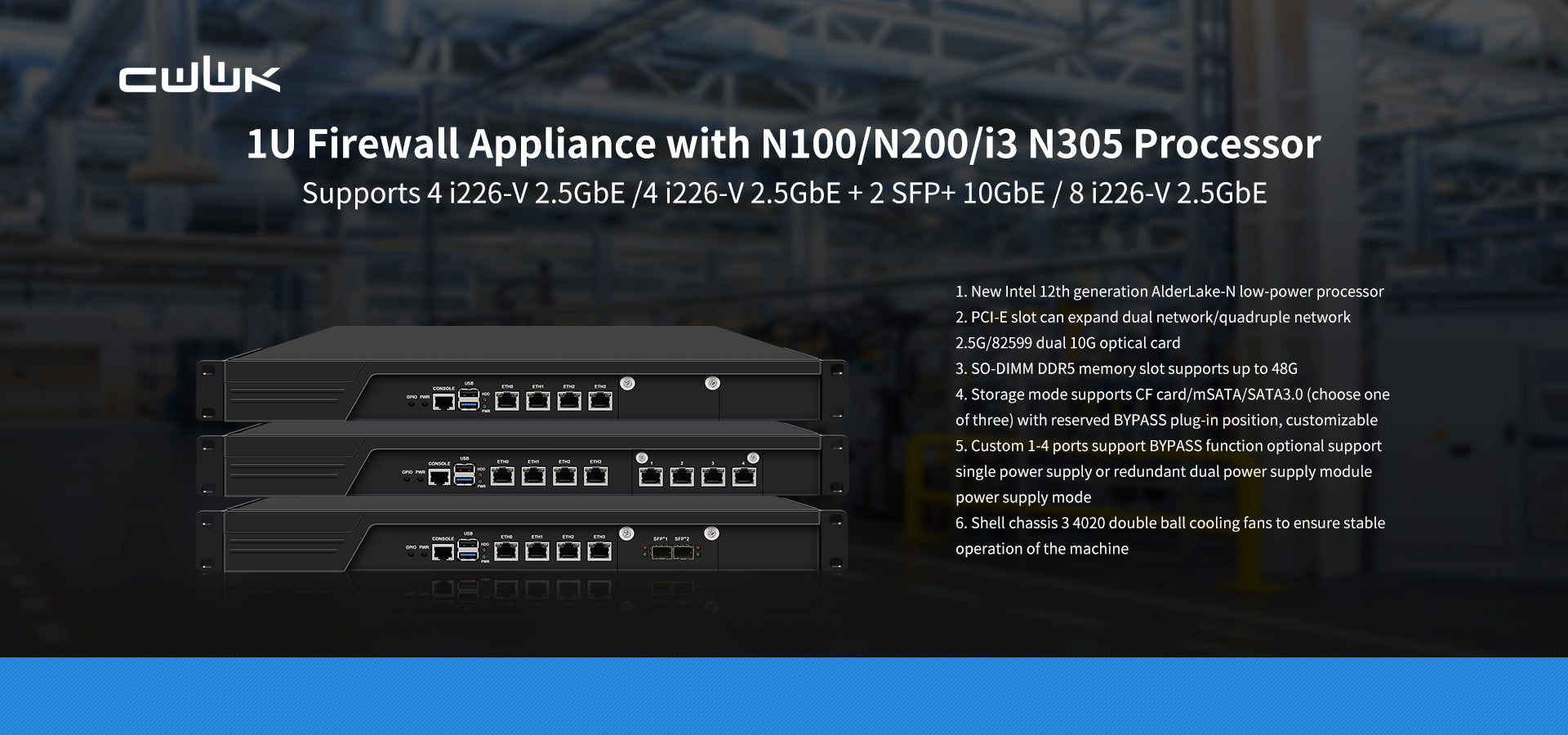 CWWK N3 19 Inch 1U Rack mount, N100/N200/i3 N305,Firewall Hardware Net