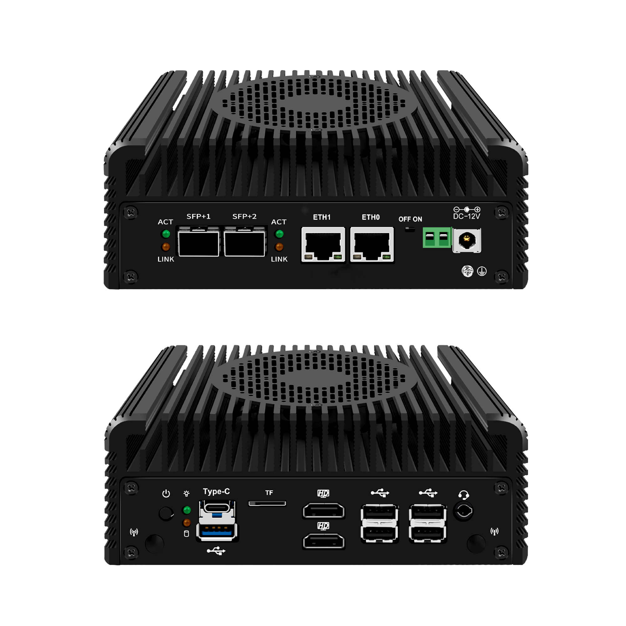 CWOS Computer Hardware P06 N150 N355 Mini PC Firewall Appliance, 2 x 10GbE SFP+ Mini Computer with 2 x i226-V 2.5GbE LAN, OPNsense Micro PC DDR5 16GB RAM 512GB NVMe SSD, USB-C, TF, Dual 4K Display, AES-NI