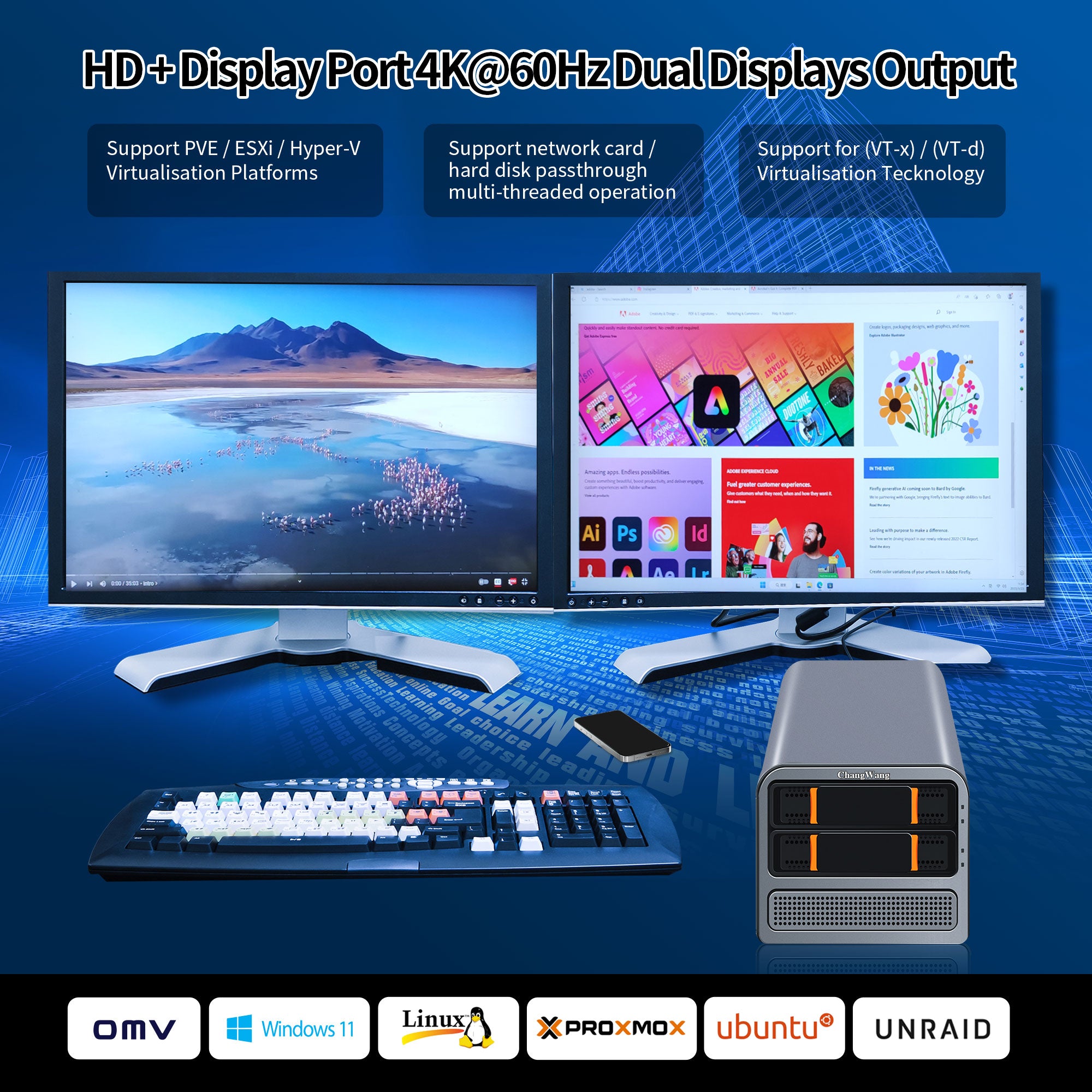 2 Bay N100/N305 Mini PC, Support Hot Swapping, Dual i226V 2.5GB LAN, Quad Core NAS Desktop Computer, 4K UHD,2USB3.2,SPK/MIC (Diskless)  NAS (network-attached storage)