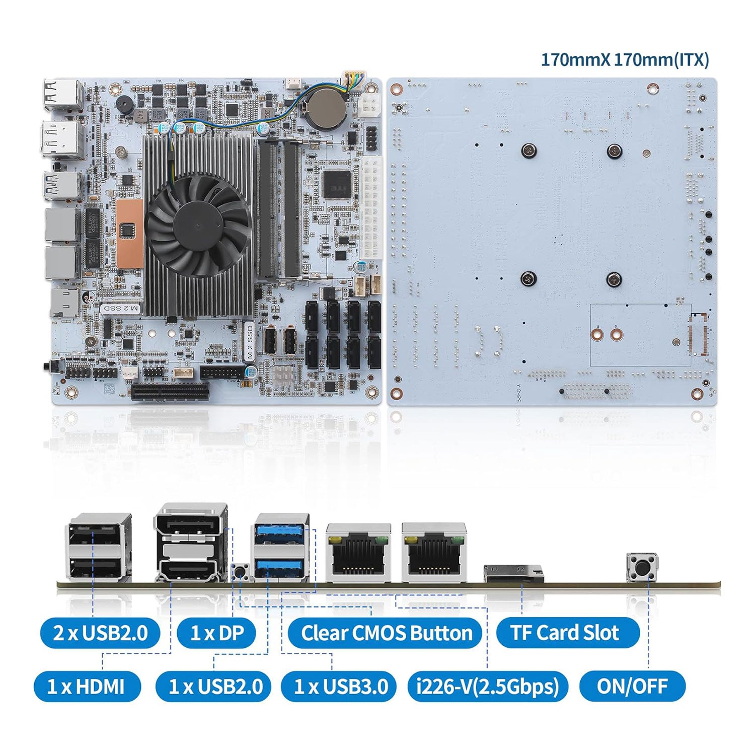 CWWK NAS Motherboard 8 Bay Core i5 8265U 4C/8T, Mini ITX PC Mainboard White M11, 2 x NVMe PCIe3.0 x2, Dual 2.5GbE i226V LAN, DDR4 16GB RAM 128GB SSD, PCIe x4 Slot, TF, HD+DP