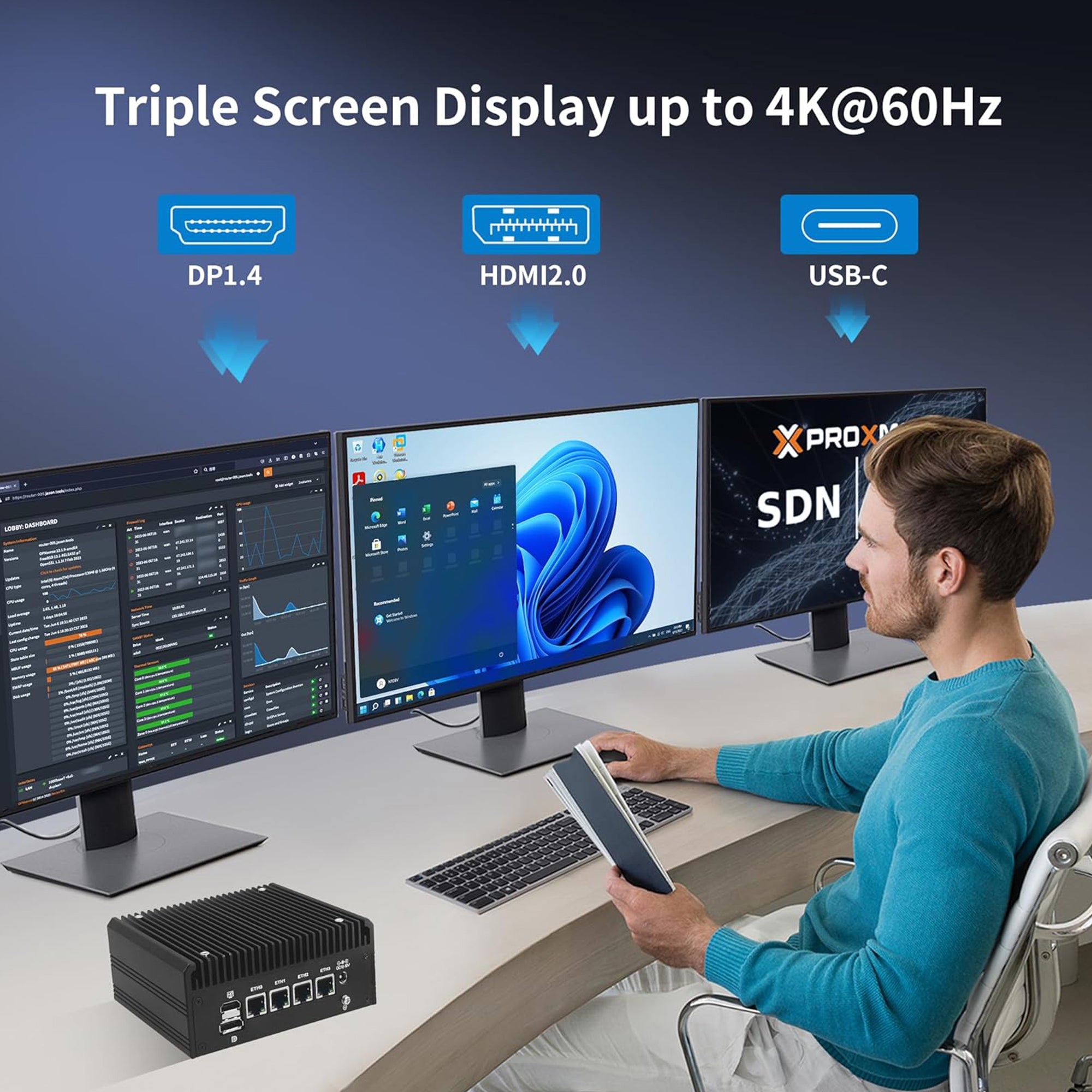 CWWK Mini PC Fanless Ryzen 5 5500U Firewall Appliance, 4 x i226-V 2.5GbE LAN OPNsense Mini Computer, F16 Micro PC 8GB RAM 128GB SSD, 2-NVMe, USB-C, 3-Display, MicroSD, M.2 E-key