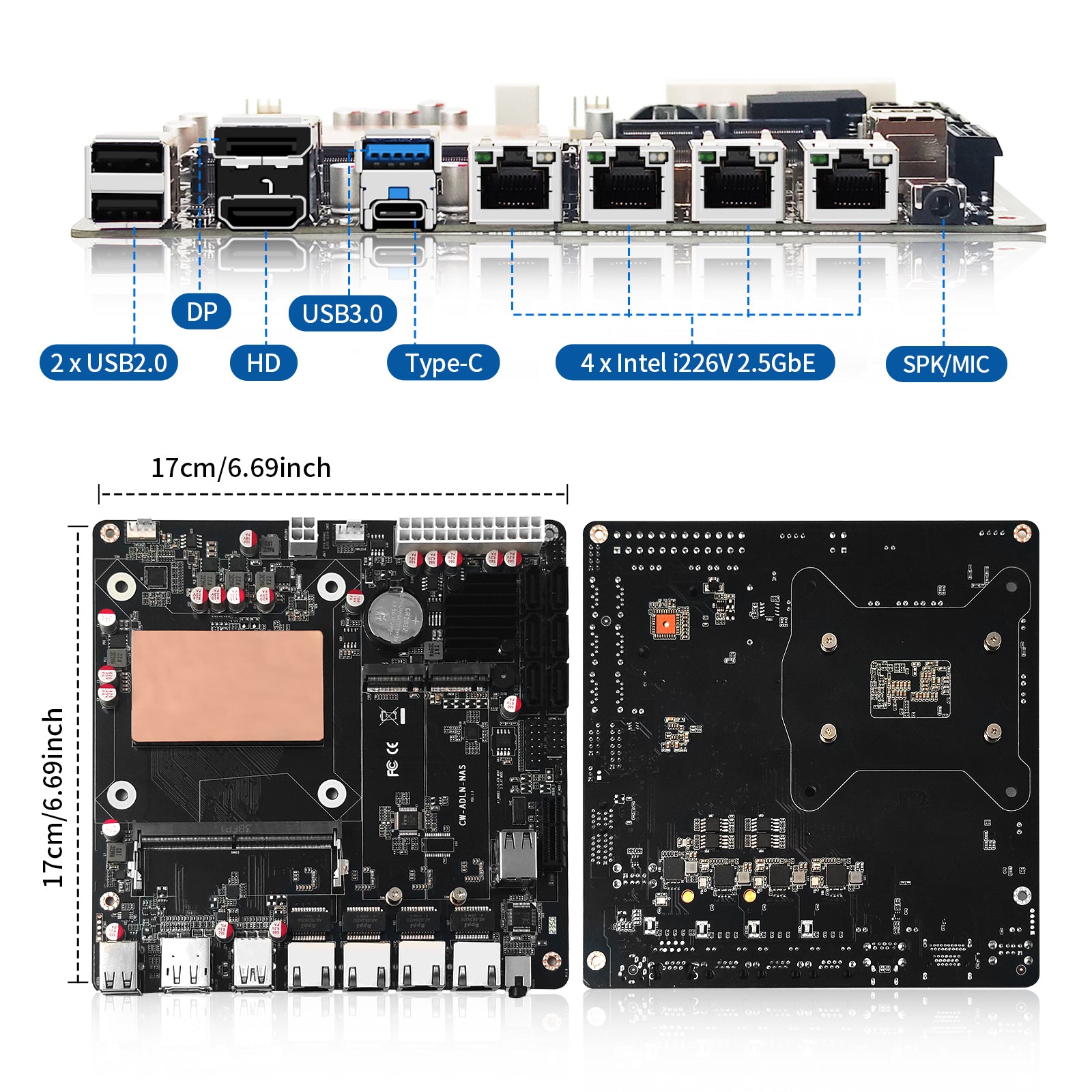 CWWK Low Power Motherboards N100 6 Bay SATA3.0, NAS Mini ITX Mainboard with 4 Port i226V 2.5GbE LAN, Soft Router Board Barebone DDR5 with Dual M.2 NVMe