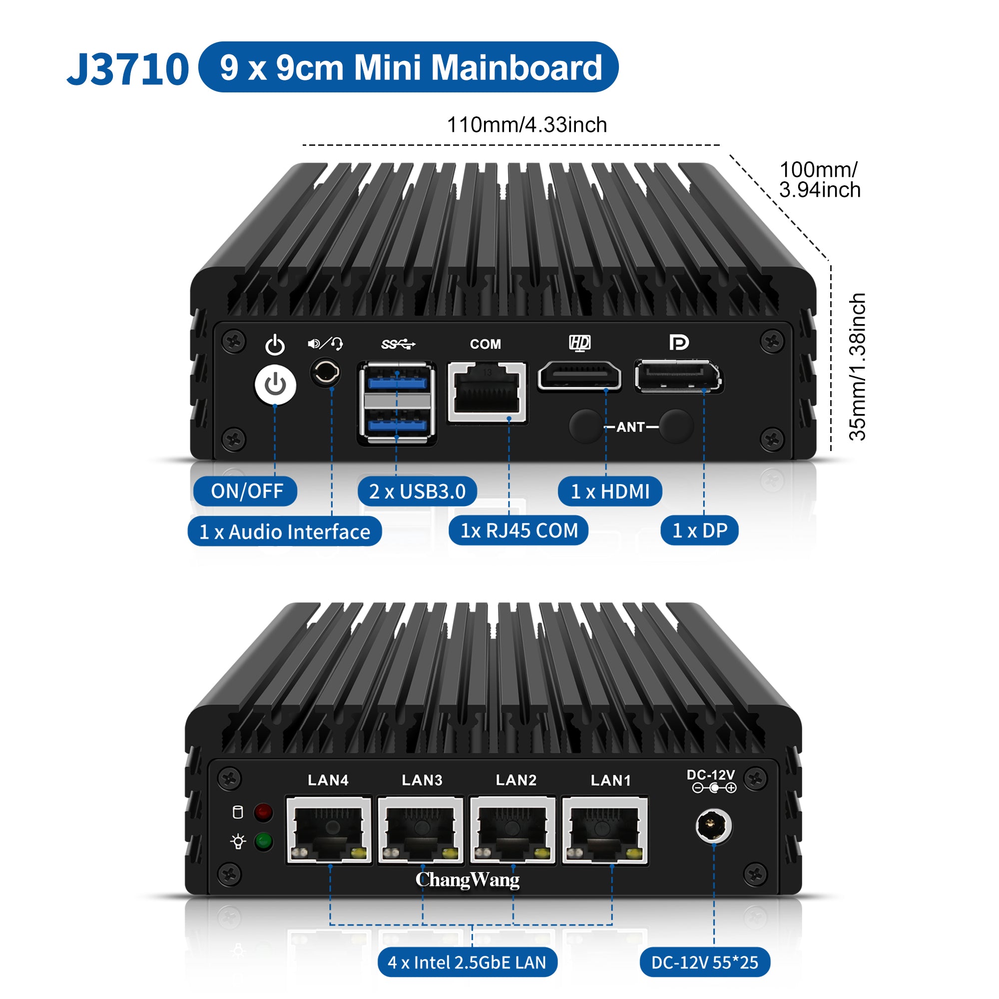 CWWK J3710 Fanless Microcomputers, 4X 2.5GbE LAN, OPNsense Mini Firewall Appliance Dual 4K HD/DP, Desktop Compact PC RJ45 COM Slot, 2 x USB3.0, Barebone for Home Office