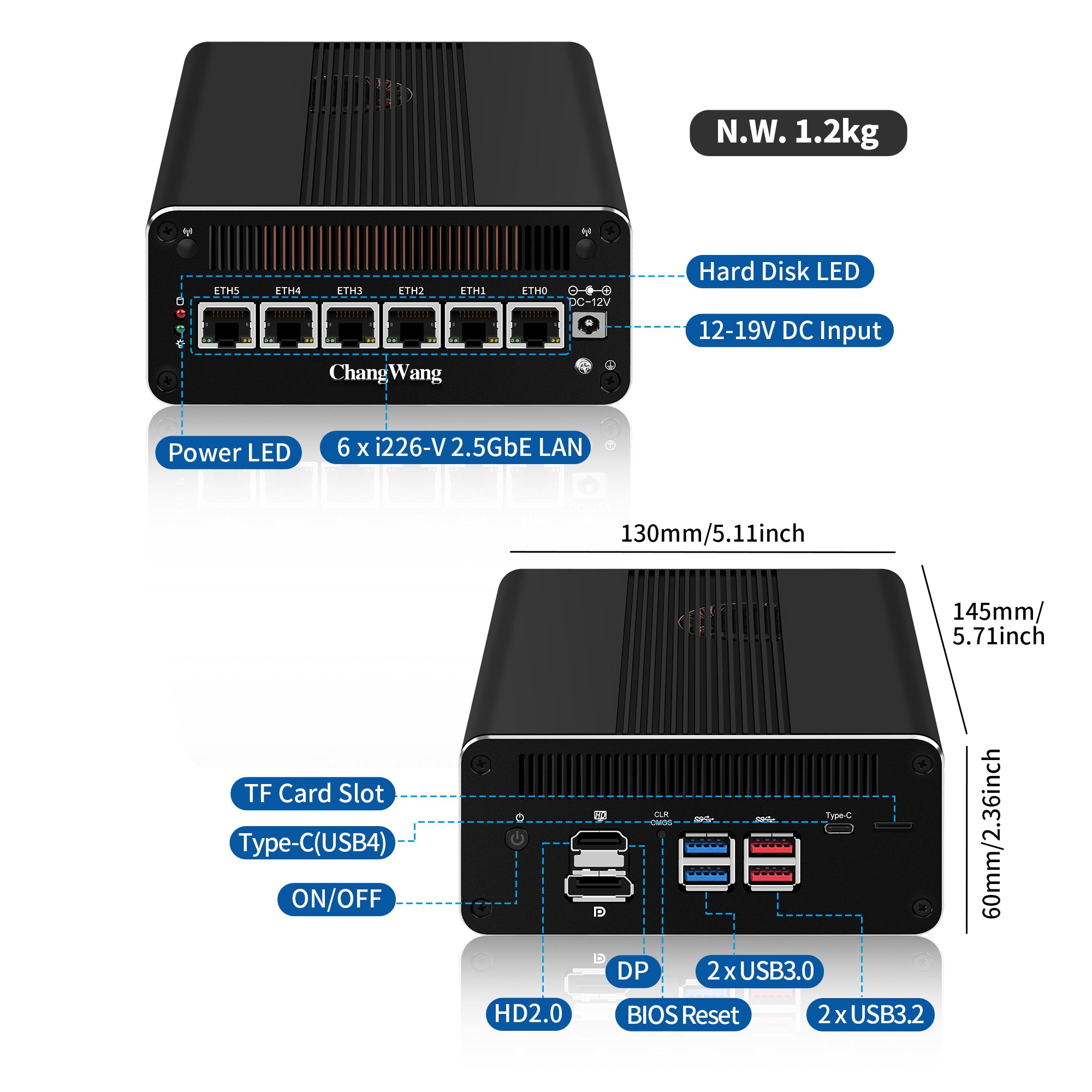 CWWK Microcomputers and Computer Hardware 13th Gen U300, 6X i226-V 2.5G LAN Firewall Appliance 64GB RAM, 1TB SSD, Triple 4K HD/DP/USB C, TF Slot, USB3.2
