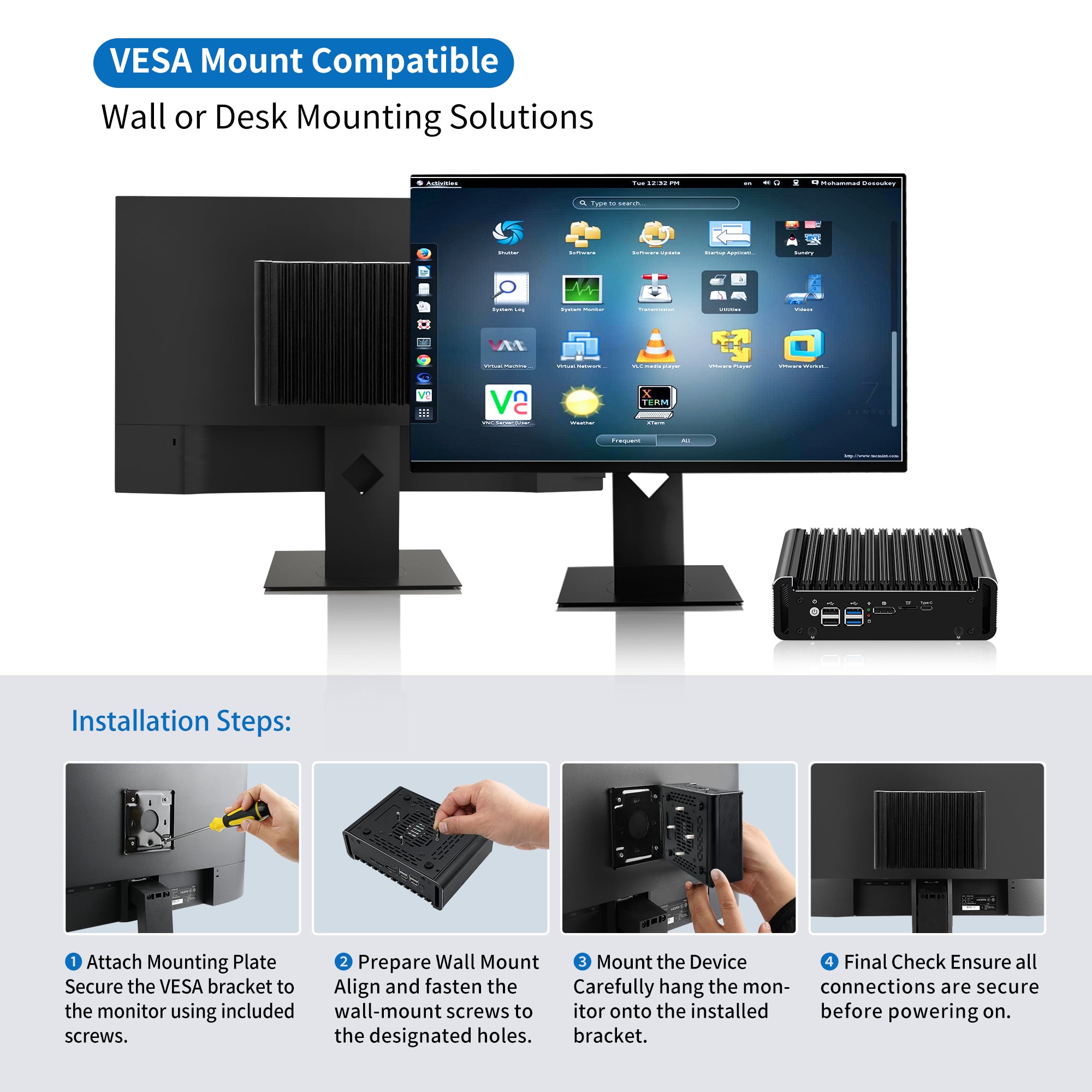 CWWK Fanless Firewall OPNsense, Core 3 N355 Mini PC 4 Port 2.5GbE i226V LAN, Computer Memory Hardware DDR5 8GB RAM 128GB NVMe SSD, USB C, 4K 3 Display, TF, AES-NI