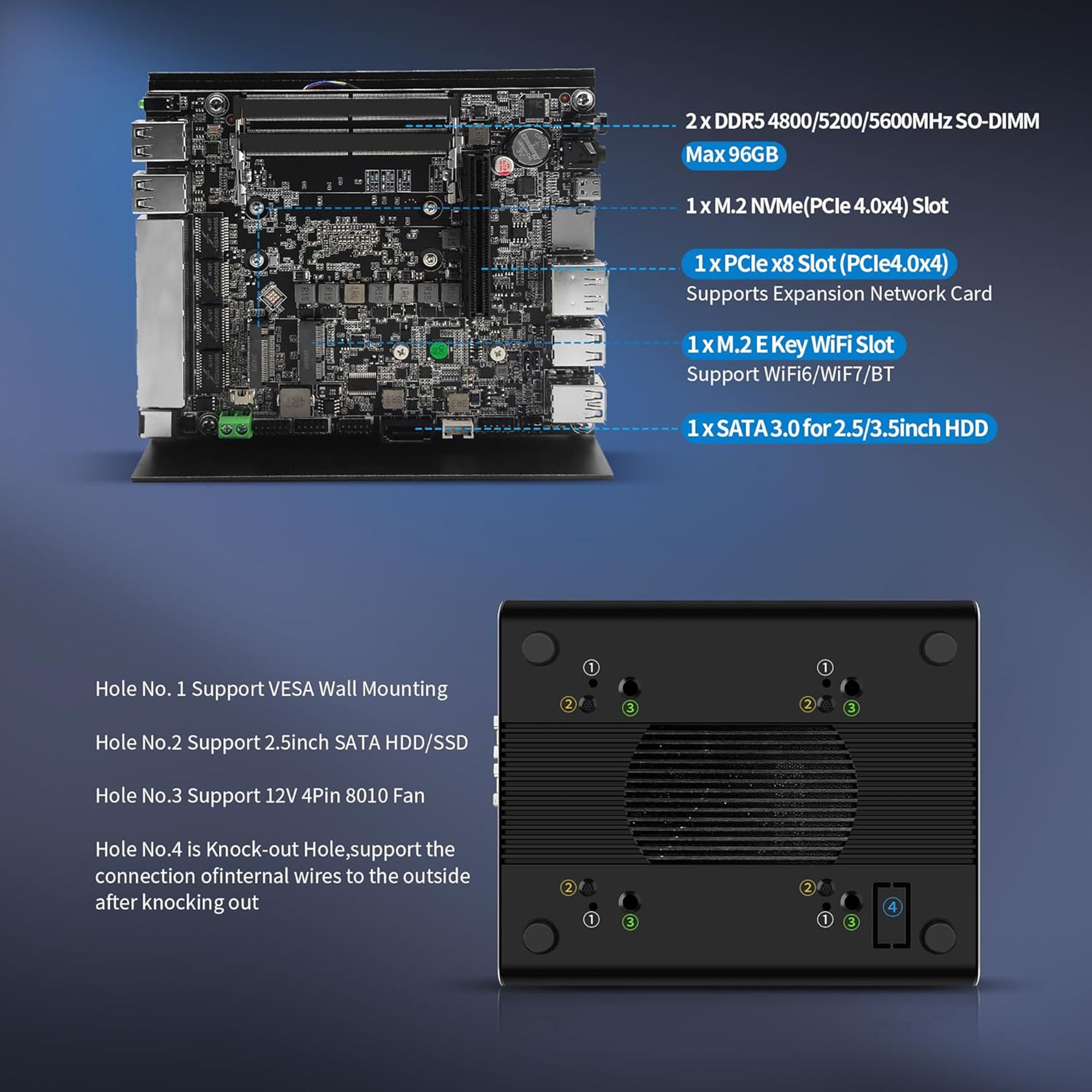 CWWK AI Mini PC Core Ultra 7 155H Firewall Appliance, 8 x 2.5GbE LAN Mini Computer, F28 Linux Server Micro PC, Win11 Pro, DDR5 32GB RAM 1TB NVMe, PCIe4.0 x4, USB4(40Gbps), HD/DP