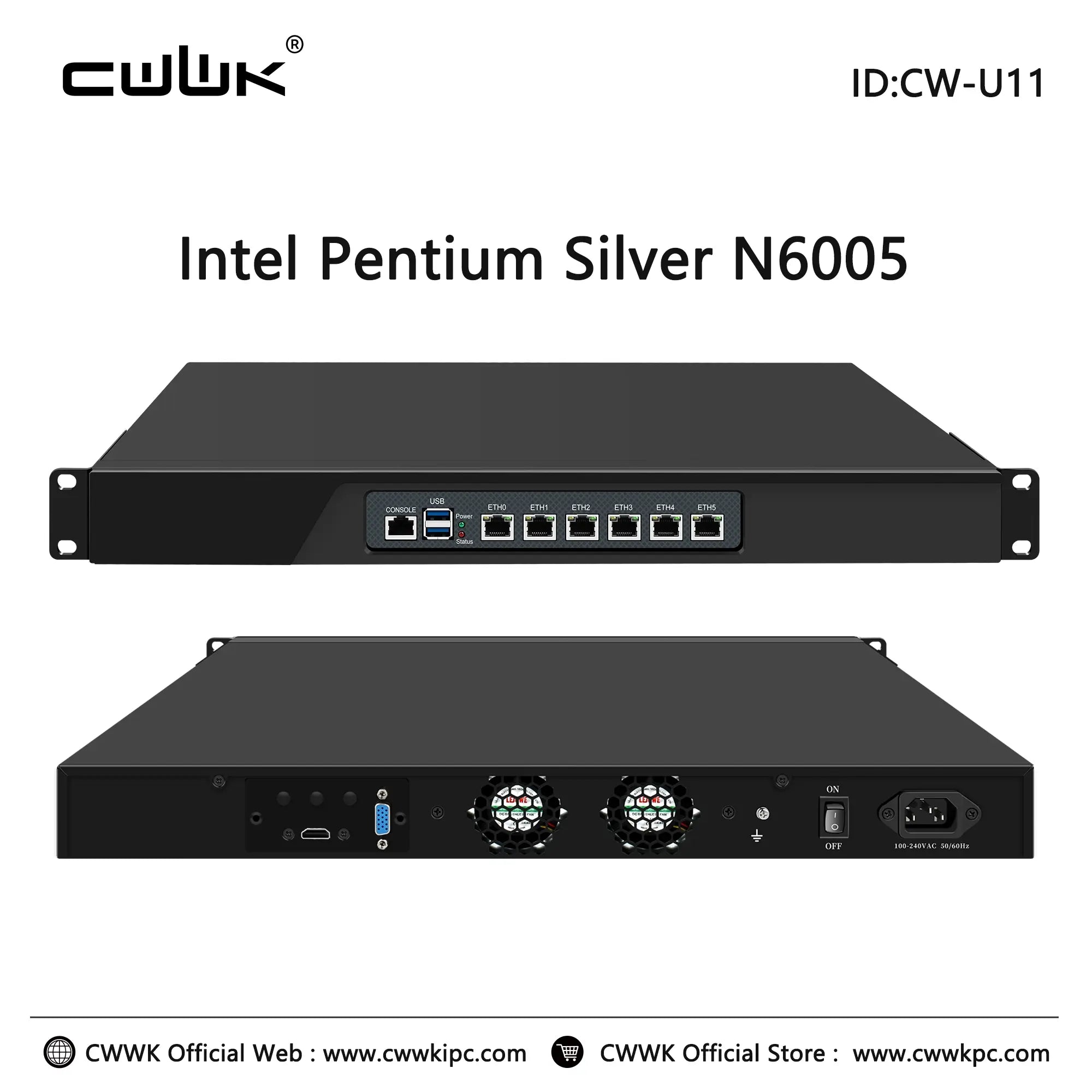 CWWK CW-U11 1U/2U Rackmount Firewall Appliance, 6 LAN Intel I225 Router Hardware, Intel N5105, 19" Rack PC for OPNsense, pfSense, OpenWrt, VPN, Homelab Network Server
